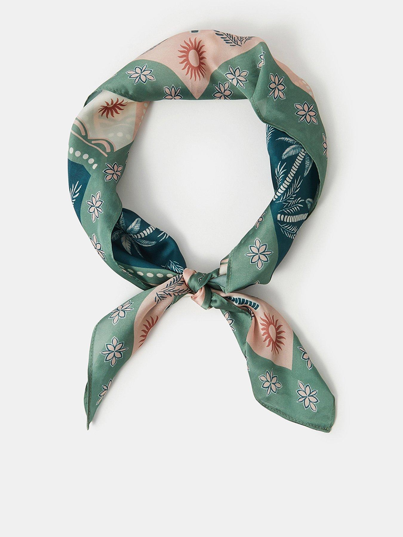 Accessorize Palm Print Satin Square Scarf - Green