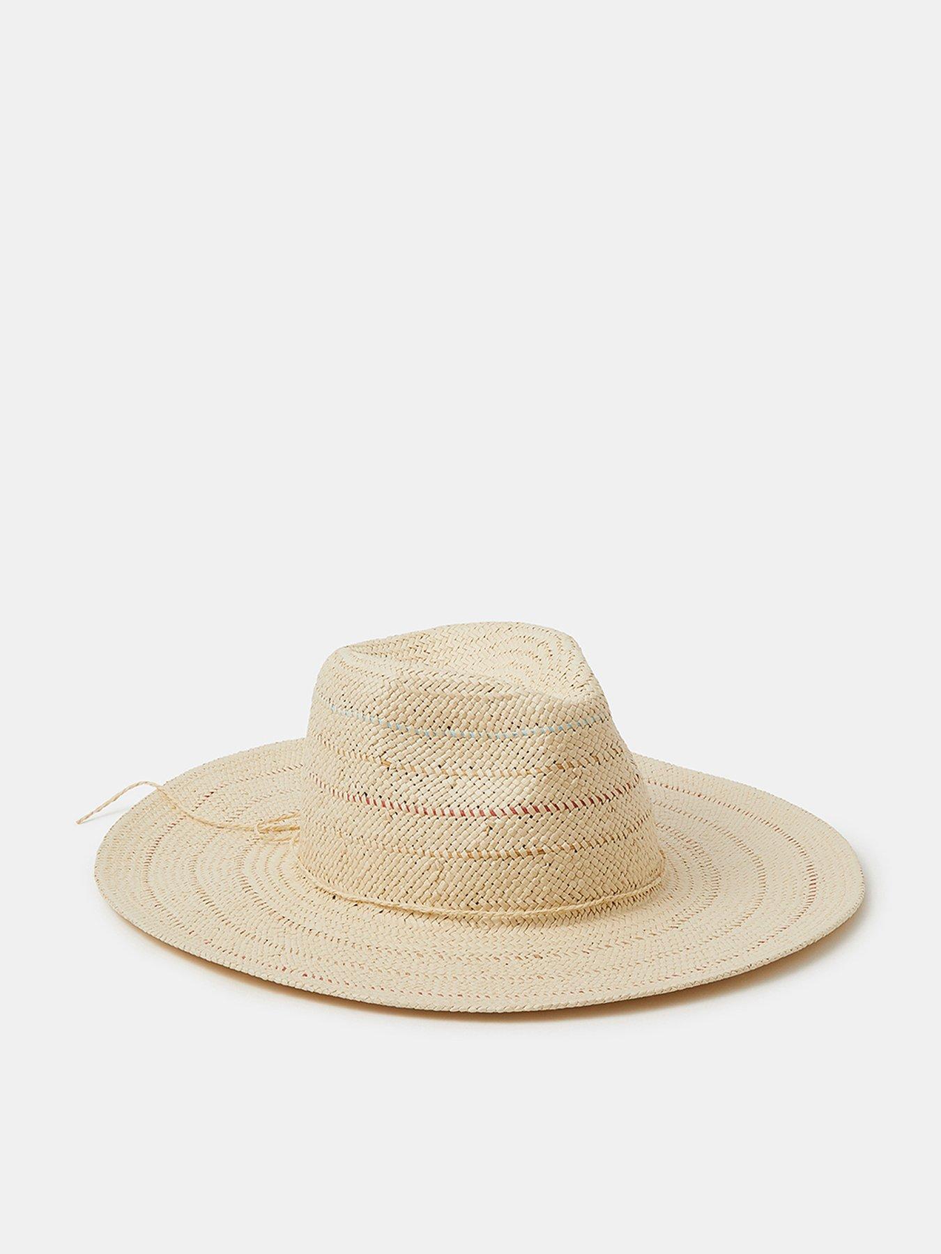 Accessorize Striped Fedora Hat with Wide Brim - Cream