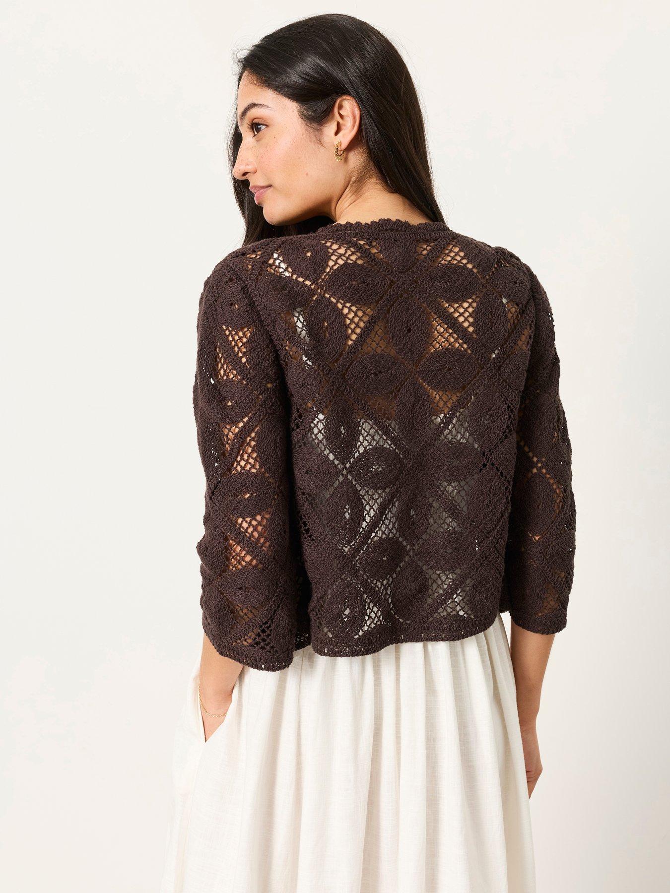 Image 2 of 5 of FatFace Carrie Crochet Cardigan - Brown