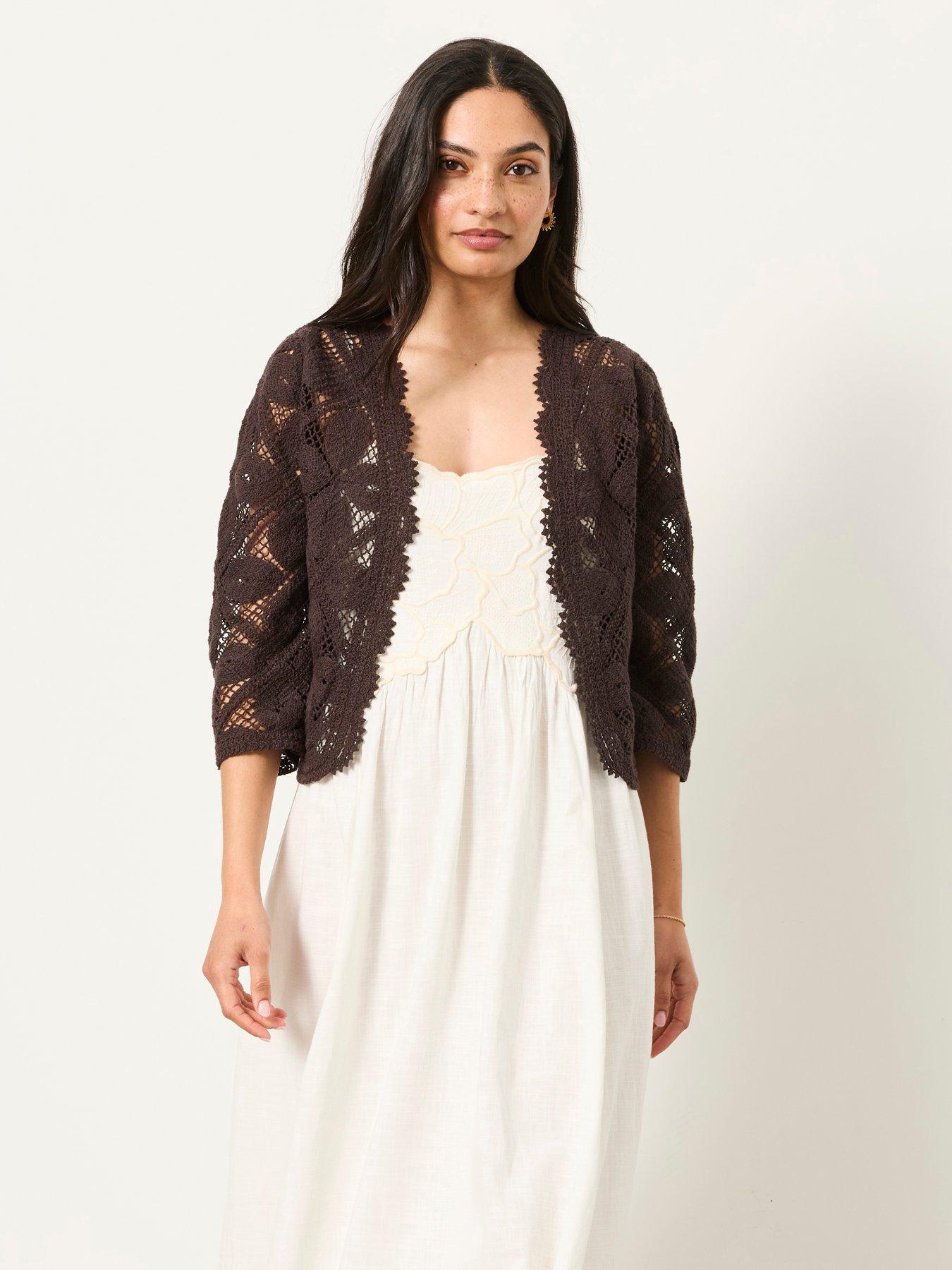 Image 3 of 5 of FatFace Carrie Crochet Cardigan - Brown