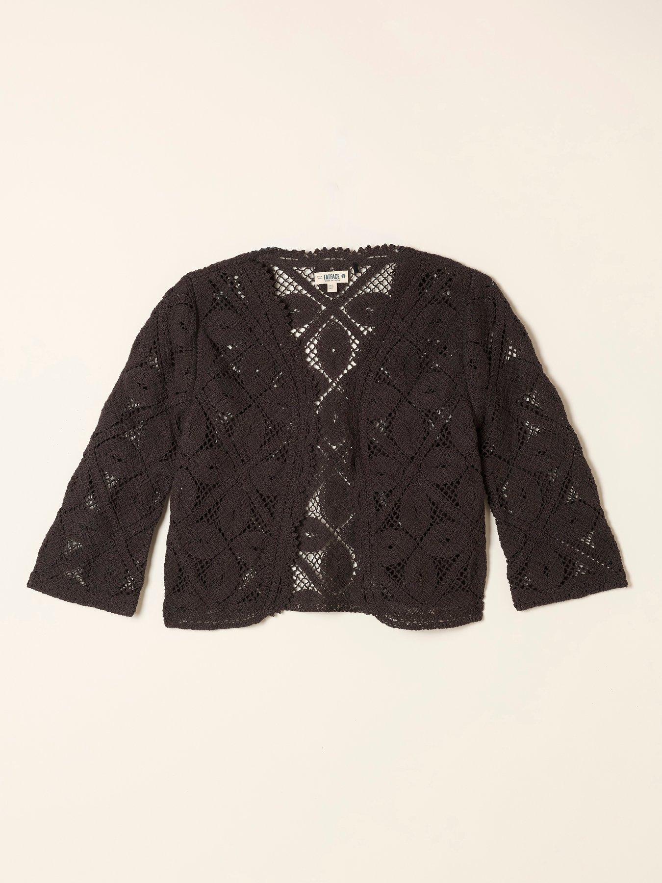 Image 5 of 5 of FatFace Carrie Crochet Cardigan - Brown