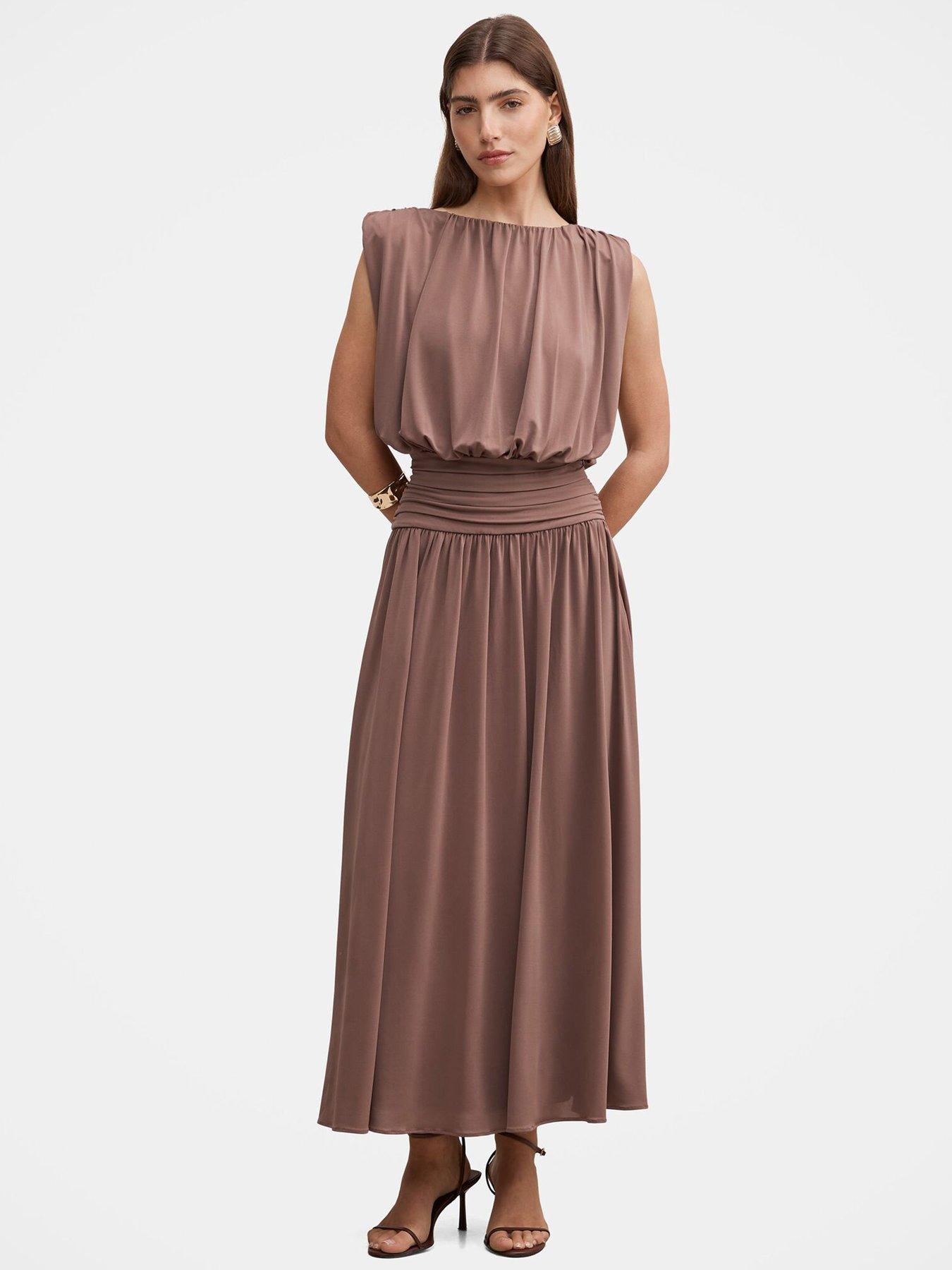 Image 1 of 5 of Forever New Florabelle Bubble Bodice Dress - Brown