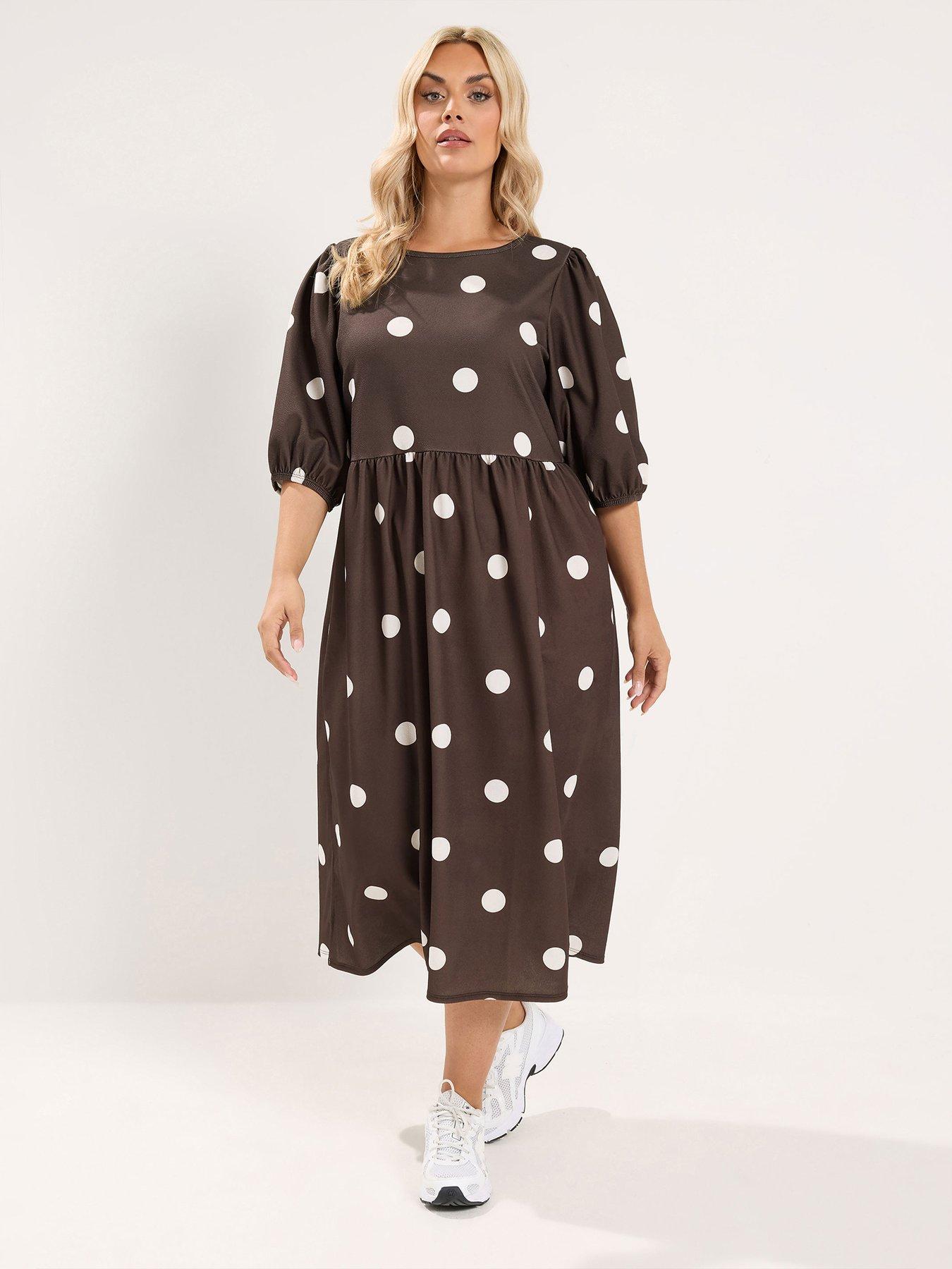 Yours Curve Polka Dot Maxi Dress - Brown