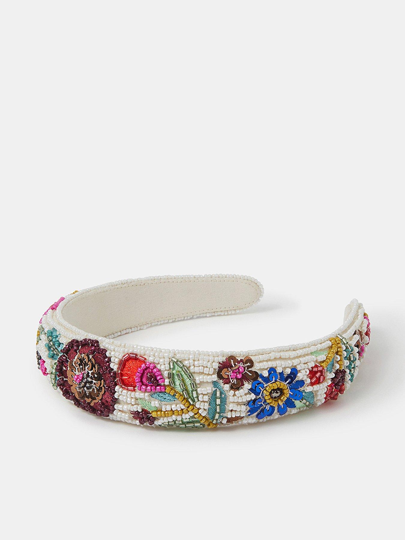 Image 1 of 2 of Accessorize Beaded Floral Headband - Cream