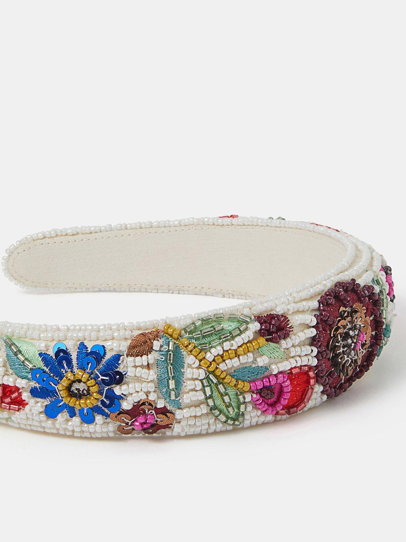 Image 2 of 2 of Accessorize Beaded Floral Headband - Cream
