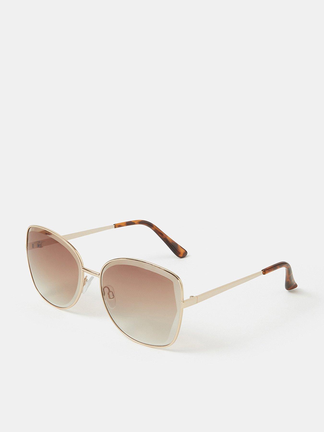 Image 1 of 2 of Accessorize Bevelled Metal Square Sunglasses - Gold