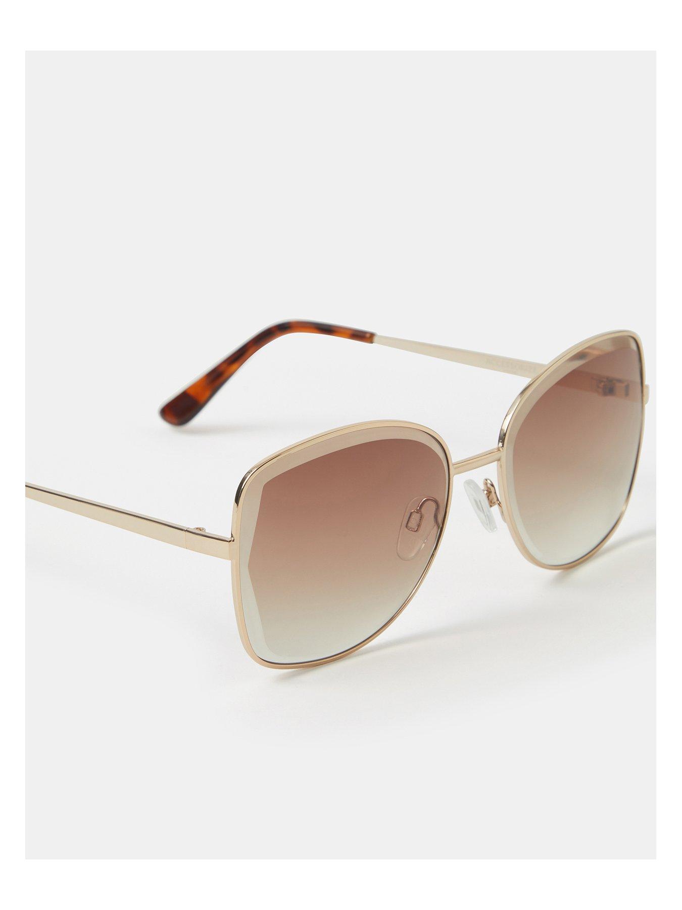 Image 2 of 2 of Accessorize Bevelled Metal Square Sunglasses - Gold