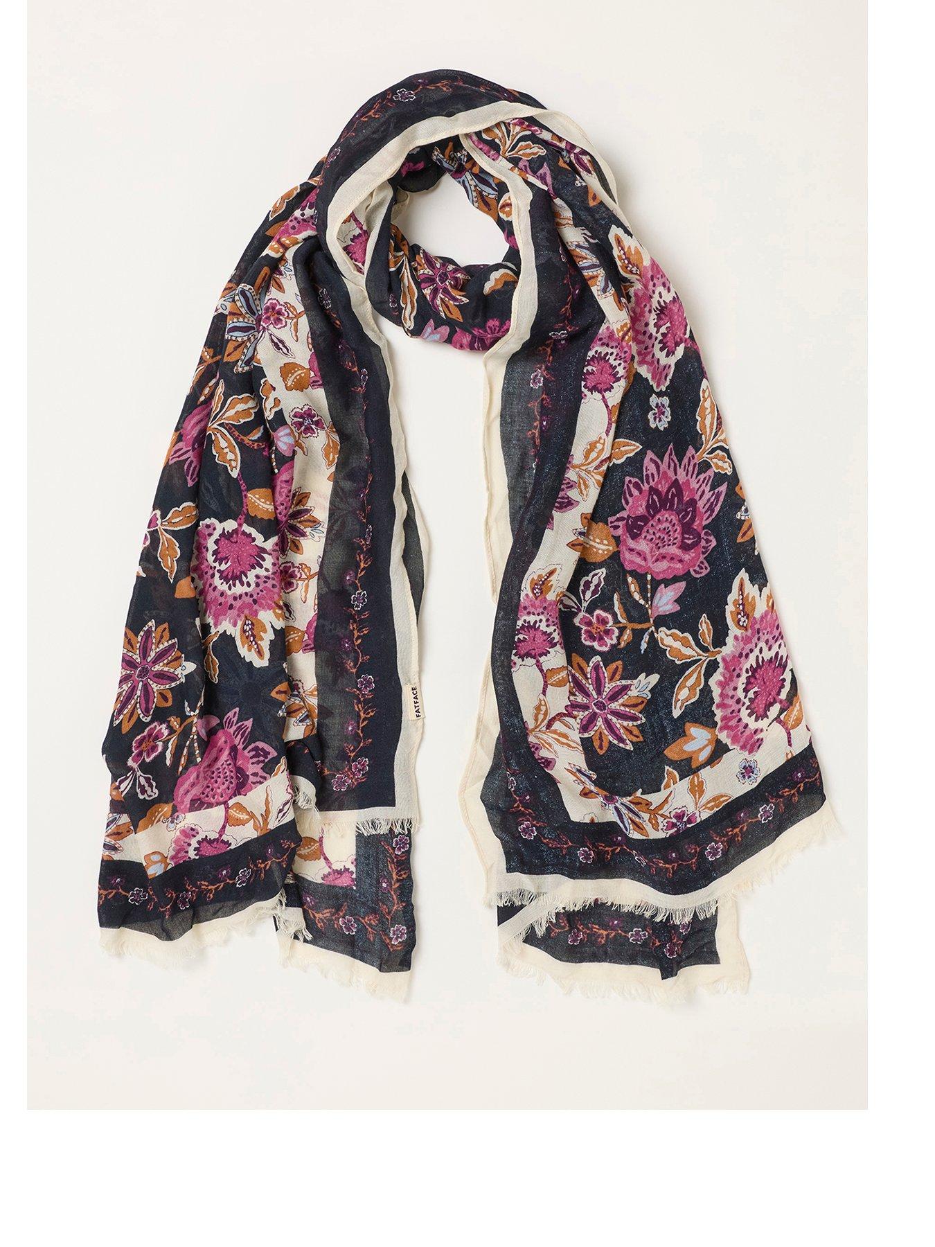 Image 1 of 3 of FatFace Vintage Floral Lightweight Scarf - Navy