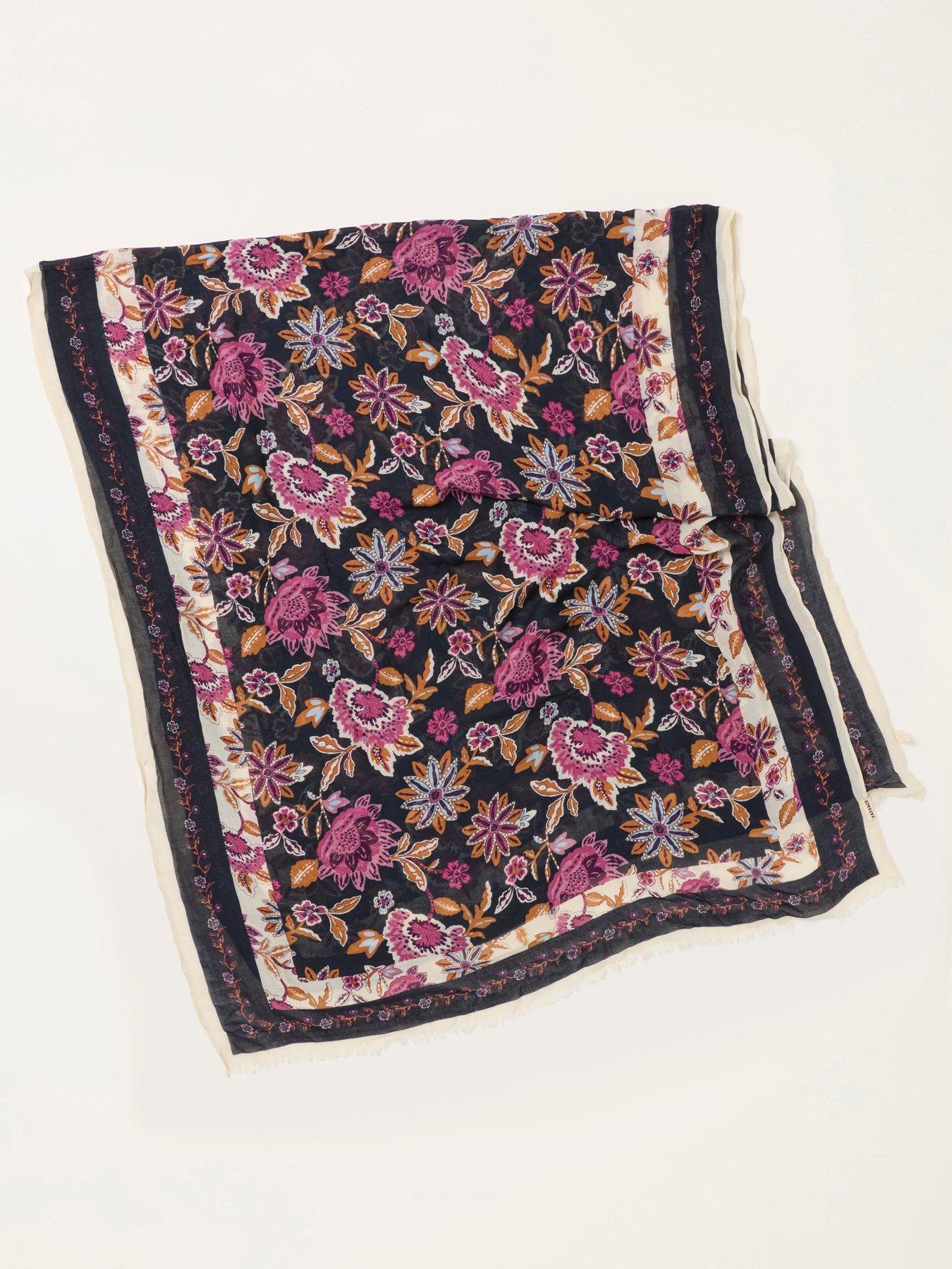Image 2 of 3 of FatFace Vintage Floral Lightweight Scarf - Navy