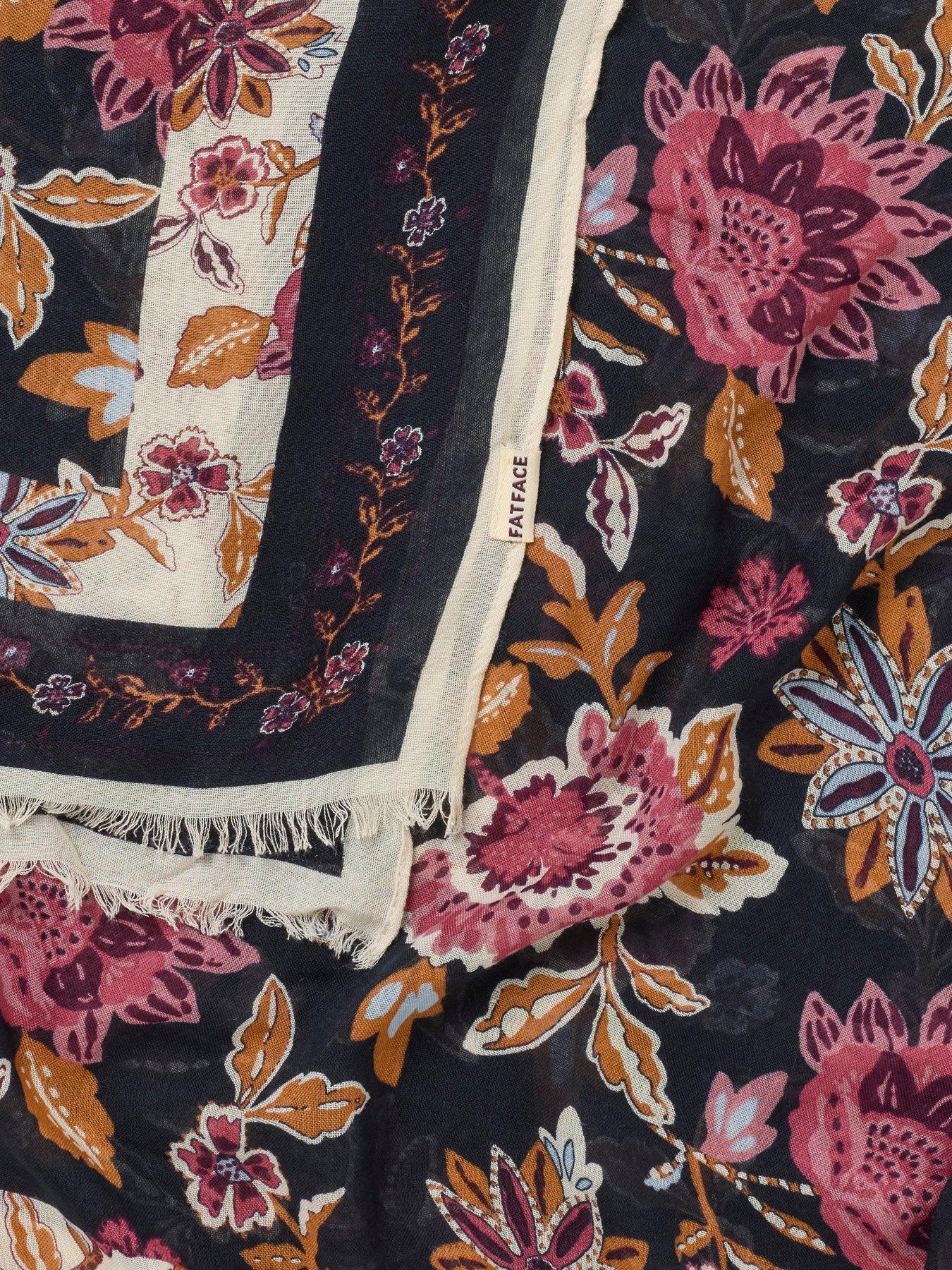 Image 3 of 3 of FatFace Vintage Floral Lightweight Scarf - Navy