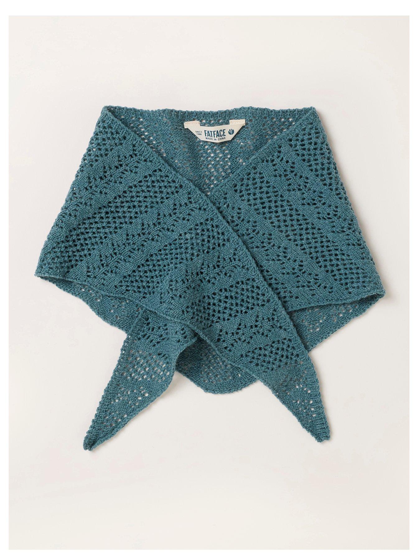 Image 1 of 3 of FatFace Pointelle Triangle Scarf - Blue