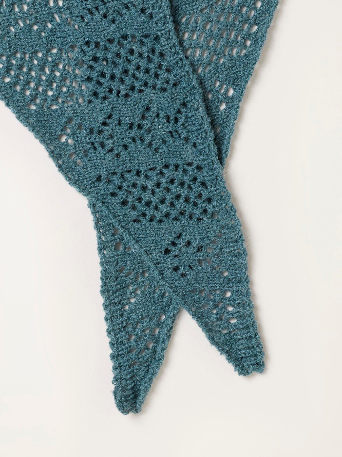 Image 2 of 3 of FatFace Pointelle Triangle Scarf - Blue