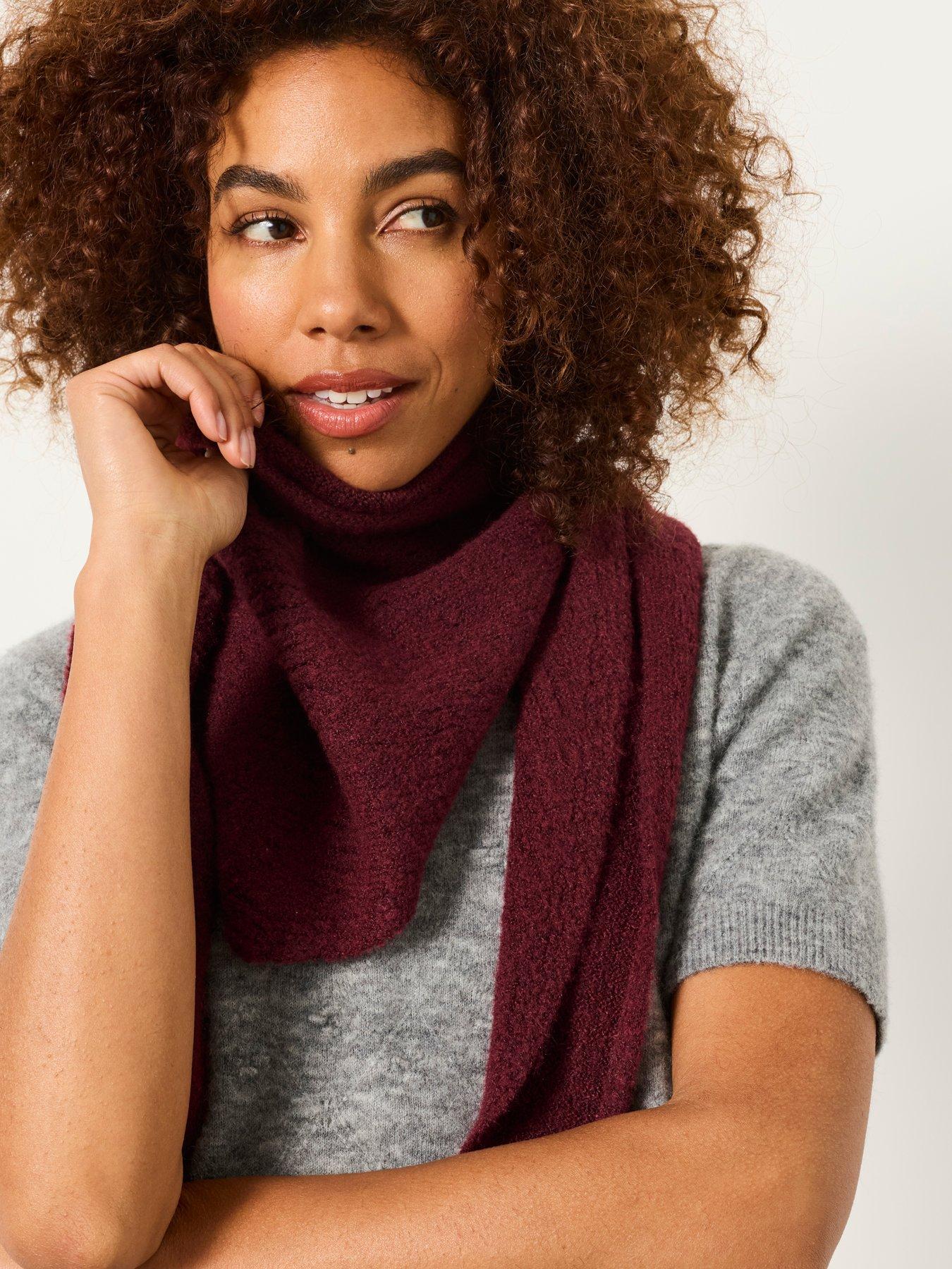 Image 2 of 4 of FatFace Knitted Triangle Scarf - Burgundy