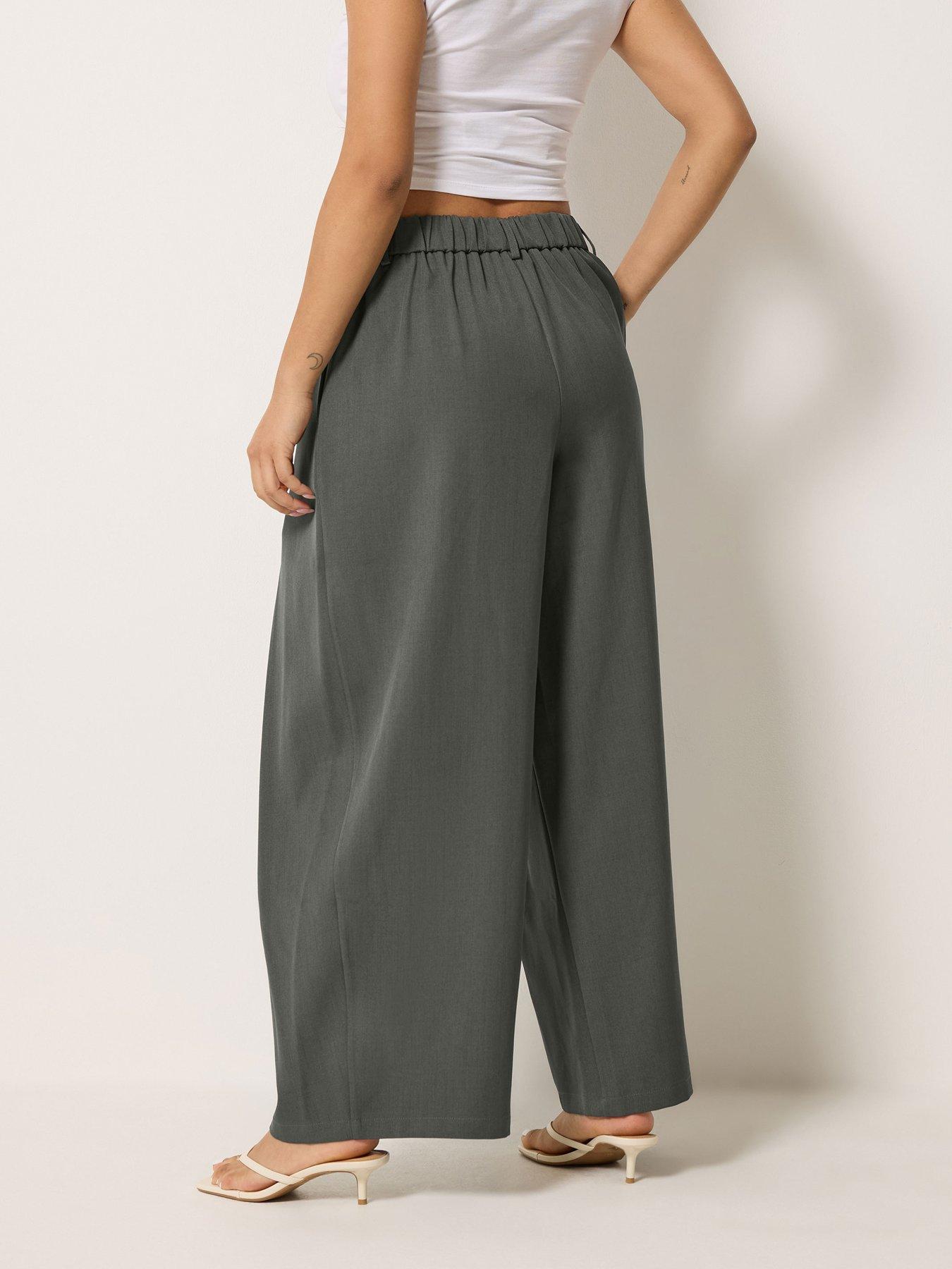 Image 2 of 4 of PixieGirl Petite Wrap Pleated Wide Leg Trousers - Grey