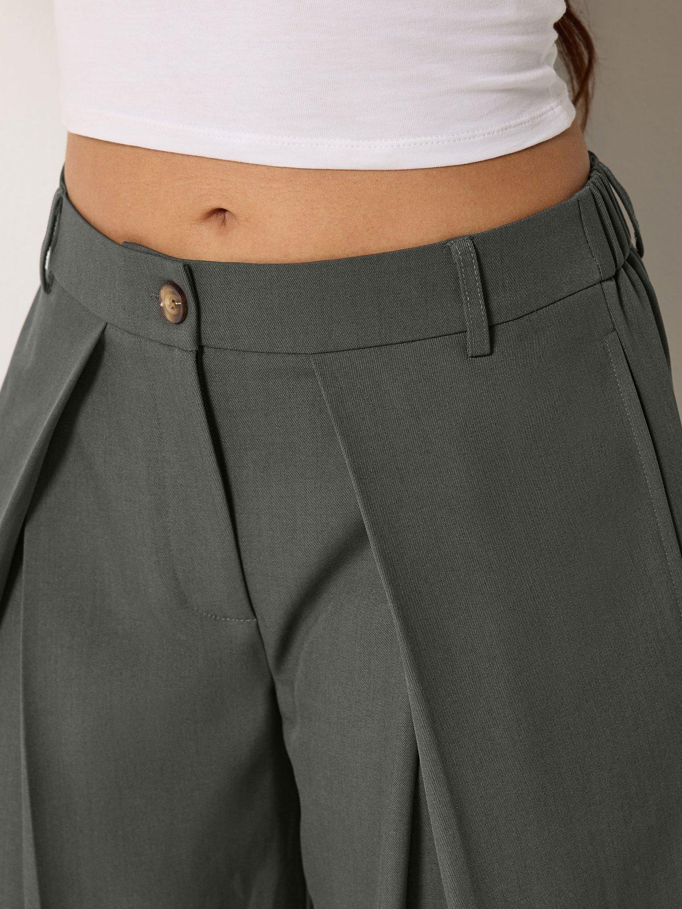 Image 4 of 4 of PixieGirl Petite Wrap Pleated Wide Leg Trousers - Grey