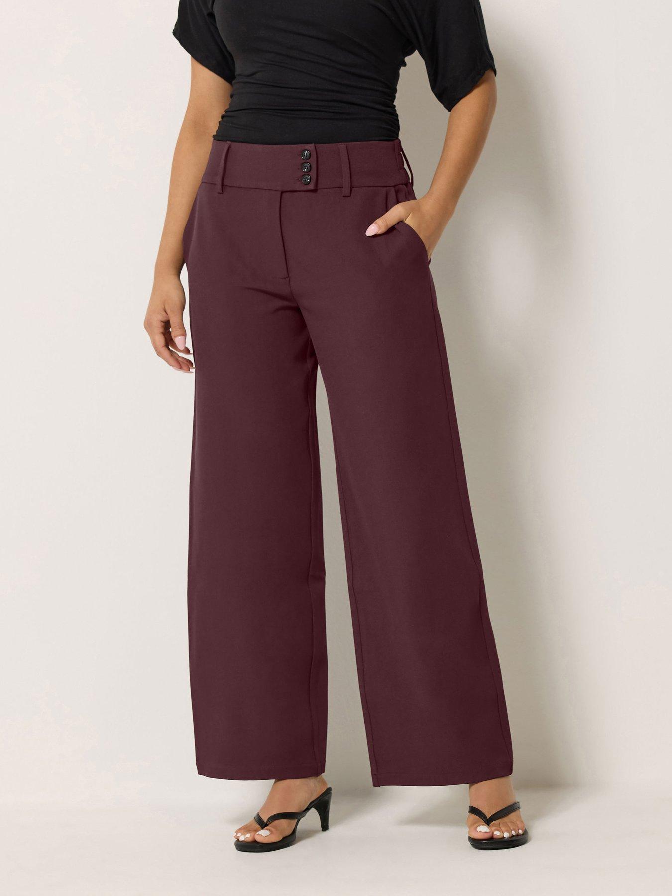 PixieGirl Petite Button Wide Leg Trouser - Red