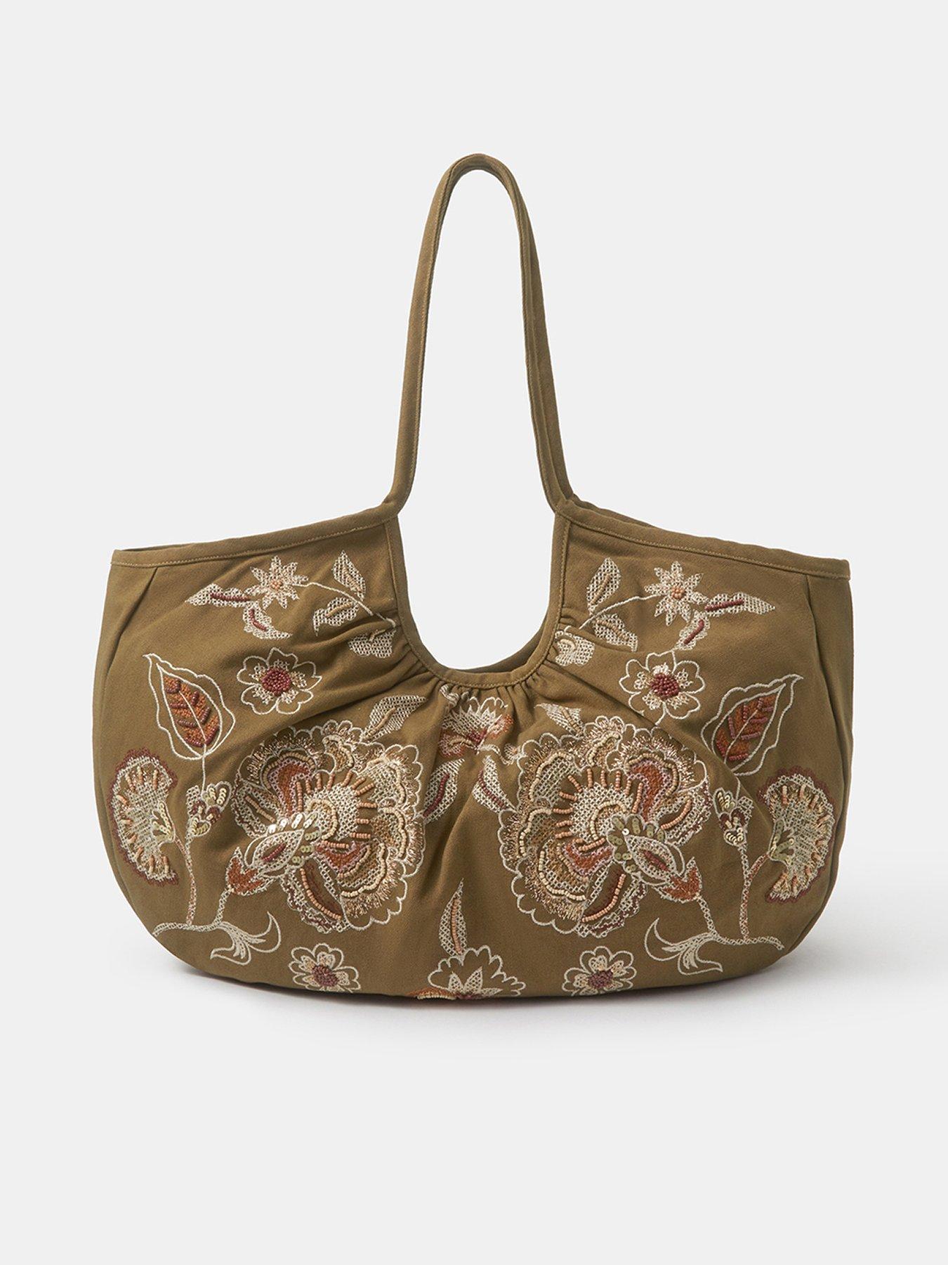 Accessorize Oversized Floral Embroidered Shoulder Bag - Green