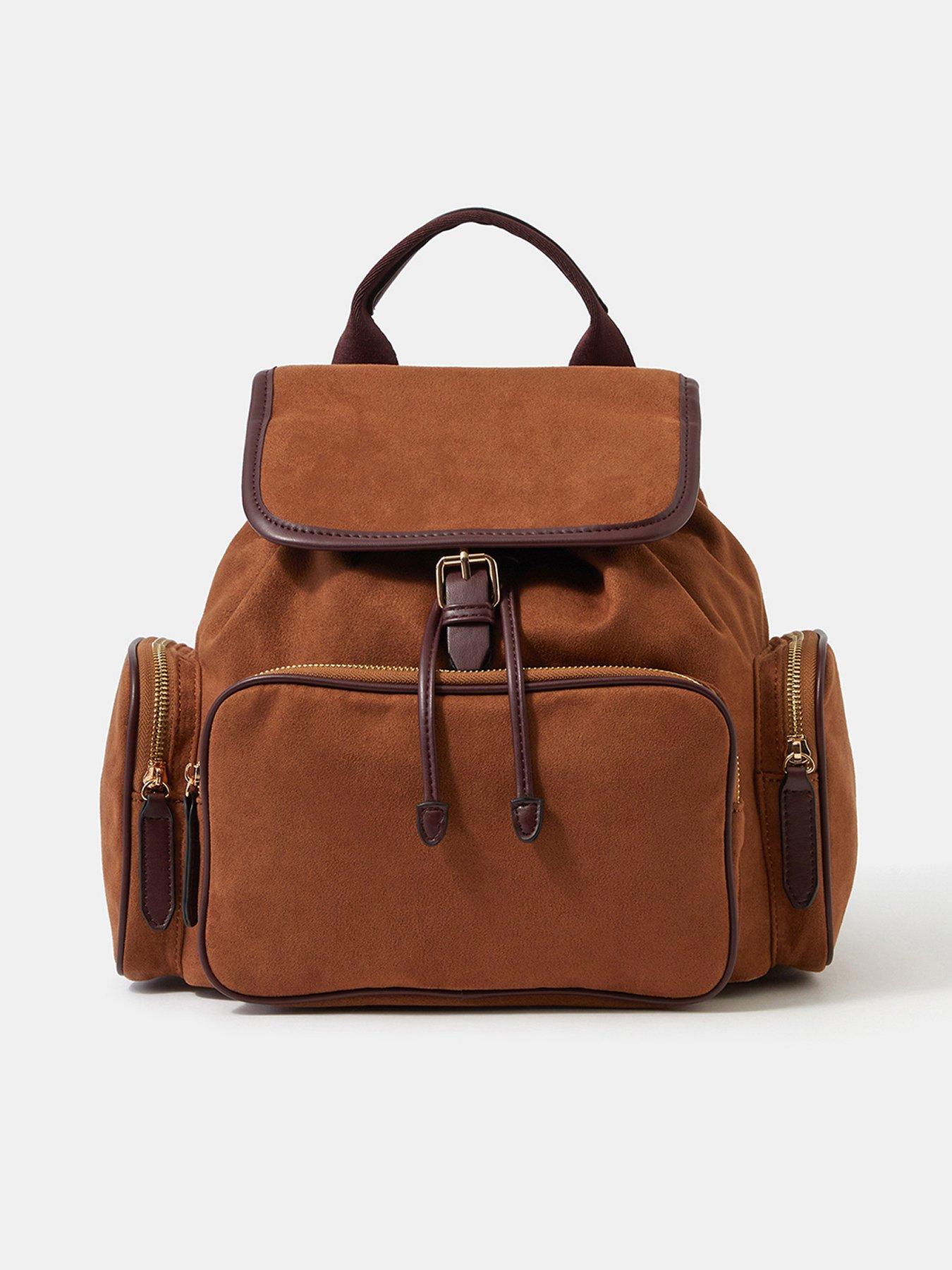 Accessorize Multi Pocket Suedette Backpack - Brown