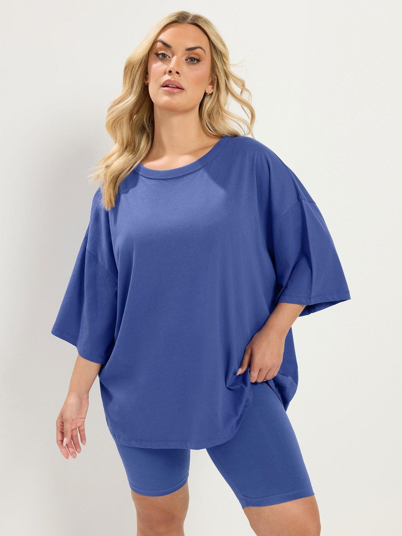 Yours Curve Oversized Boxy T-Shirt - Blue