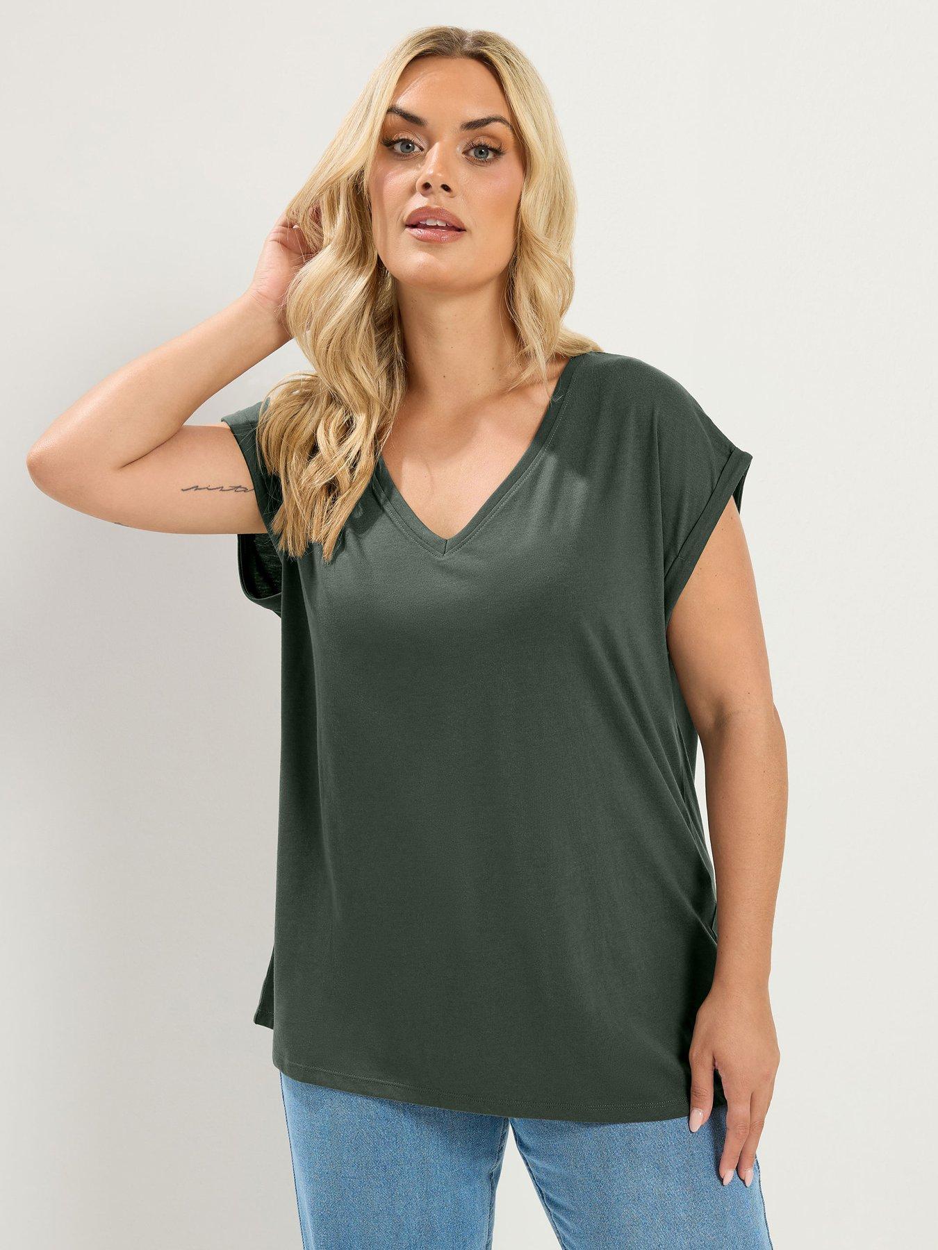 Yours Curve Grown-On Sleeve T-Shirt - Green