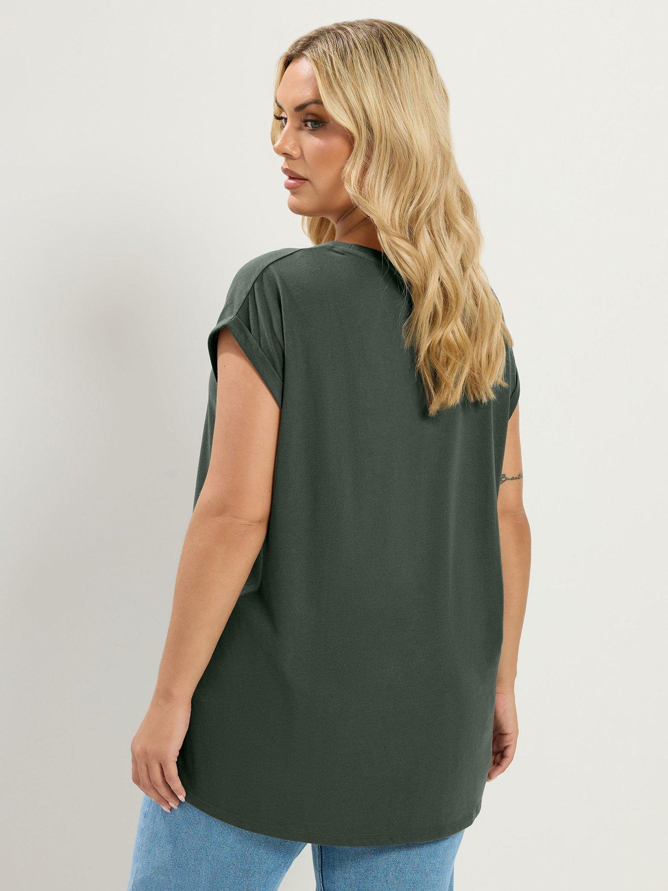 Image 2 of 4 of Yours Curve Grown-On Sleeve T-Shirt - Green