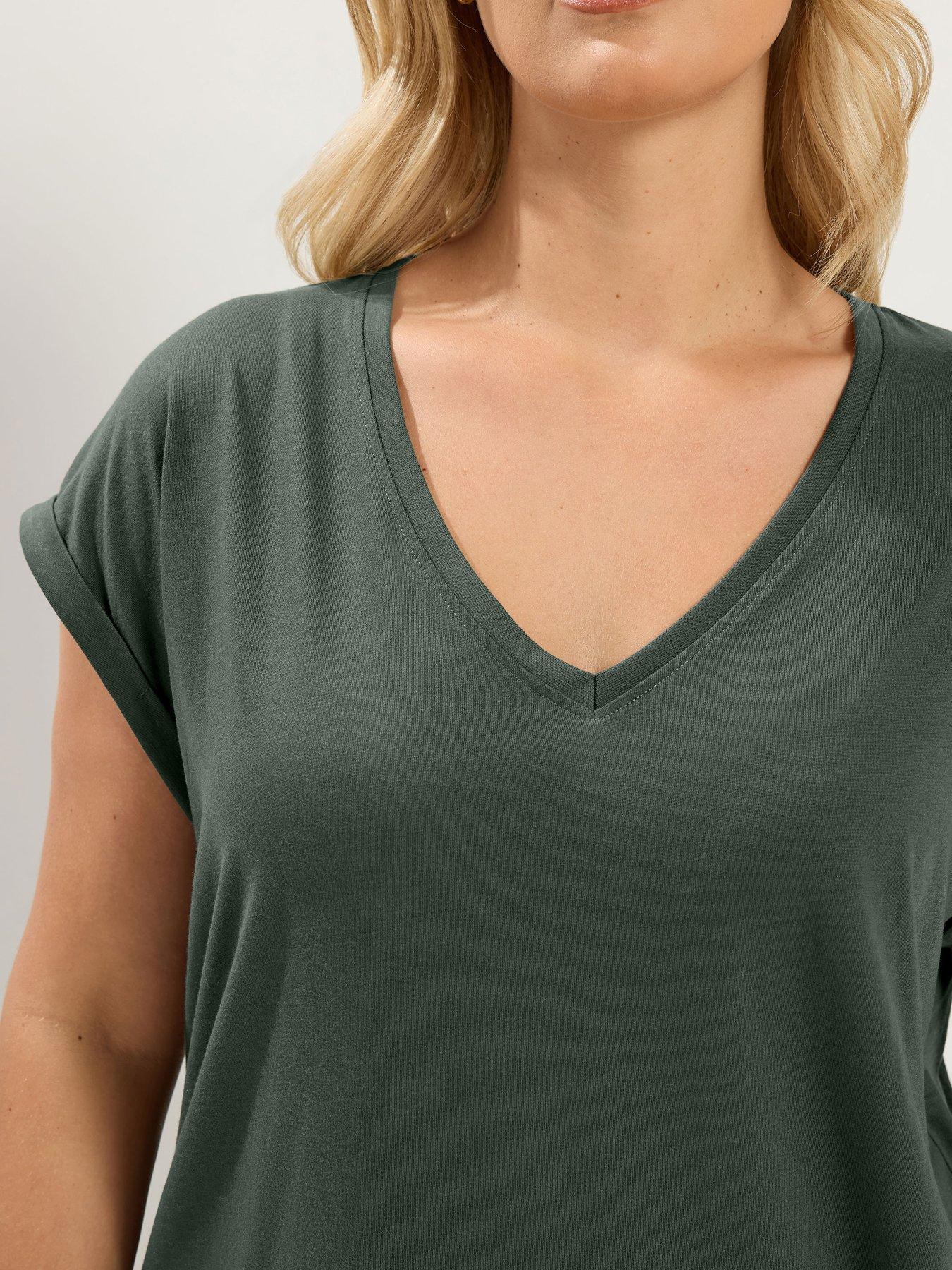 Image 4 of 4 of Yours Curve Grown-On Sleeve T-Shirt - Green
