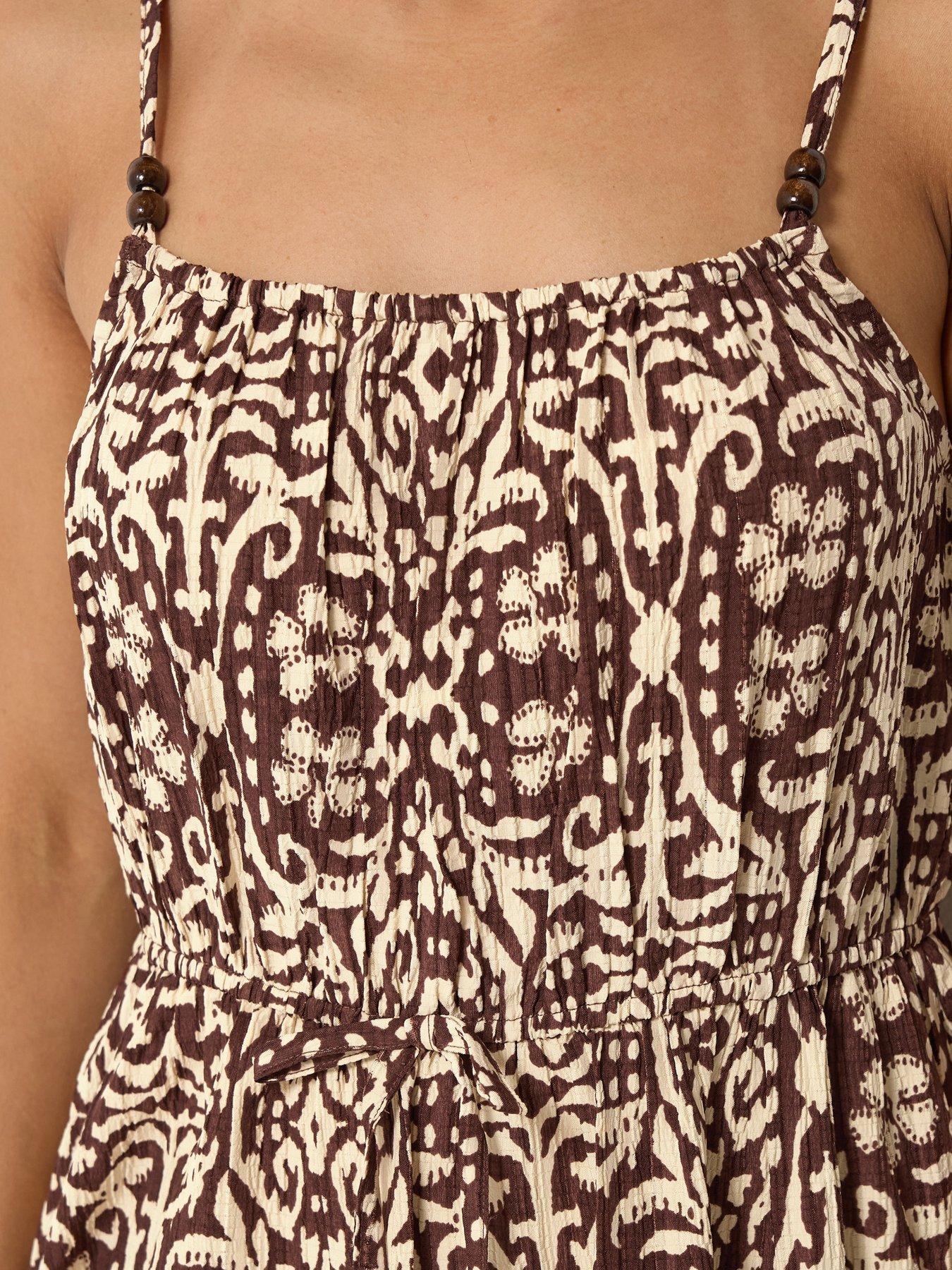 Image 4 of 4 of PixieGirl Petite Tile Print Tie Strap Midi Dress - Red