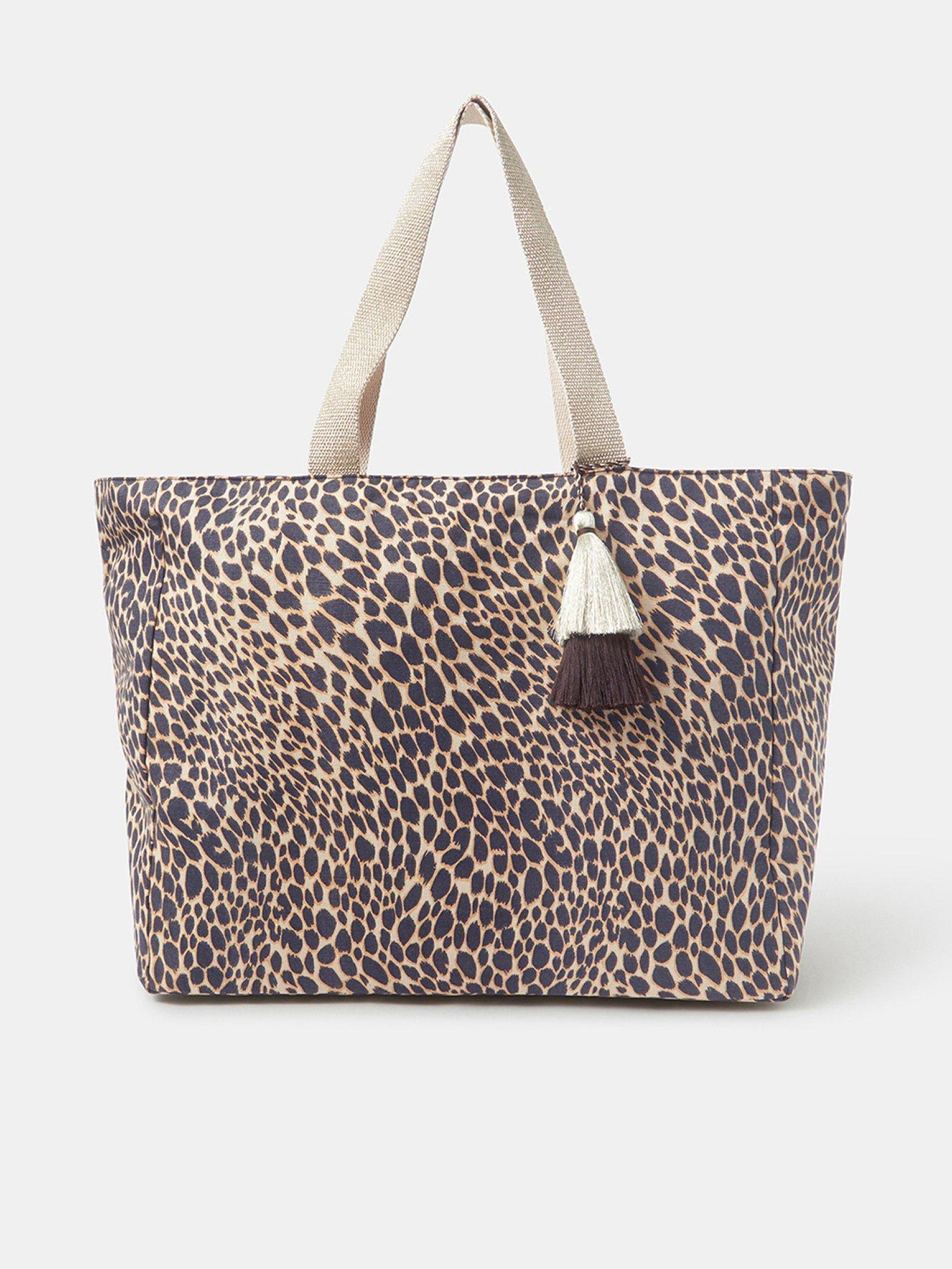 Image 1 of 5 of Accessorize Leopard Print Beach Tote Bag - Multi