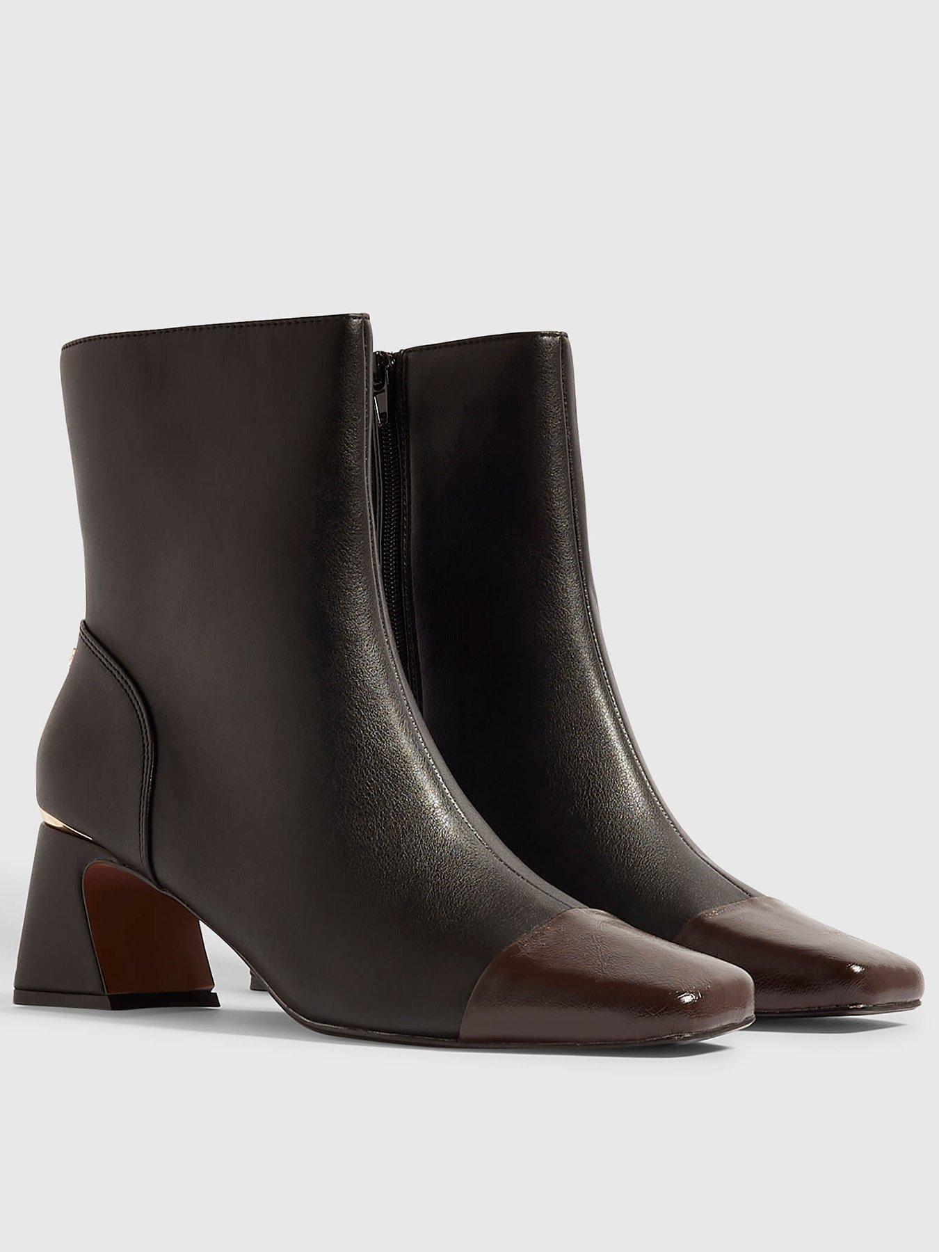 Image 2 of 5 of River Island Womens Toe Cap Block Heel Ankle Boots - Black