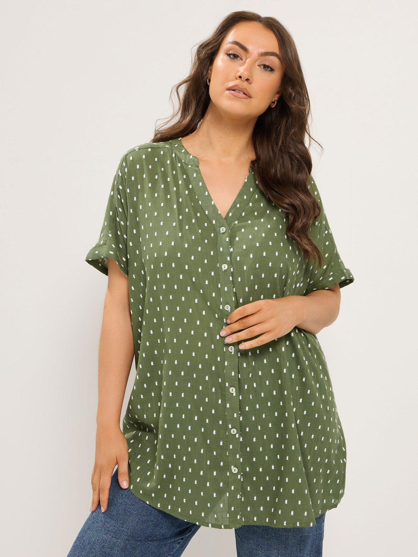 Yours Curve Dobby Notch Neck Blouse - Green