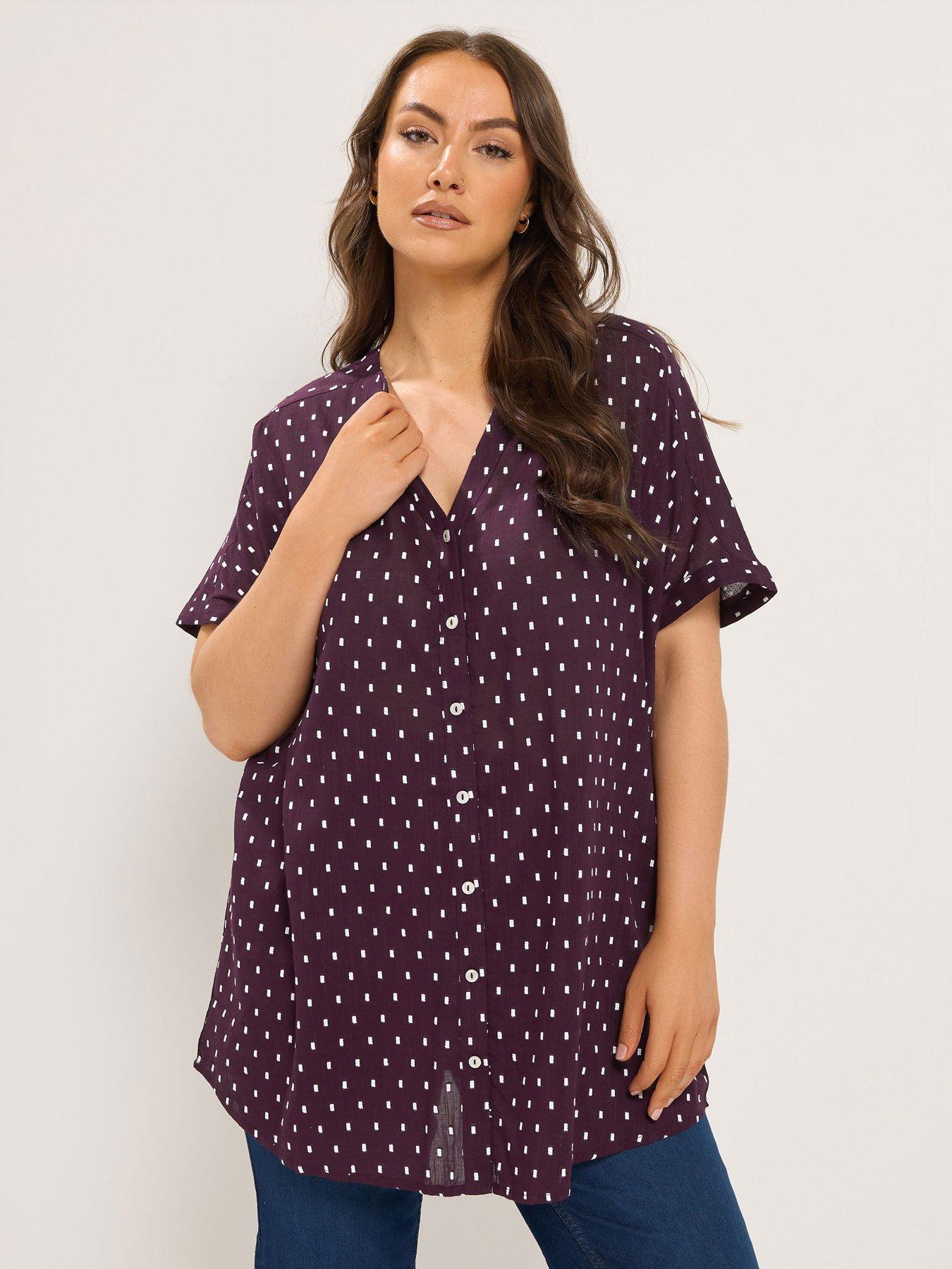 Yours Curve Dobby Notchneck Blouse - Purple