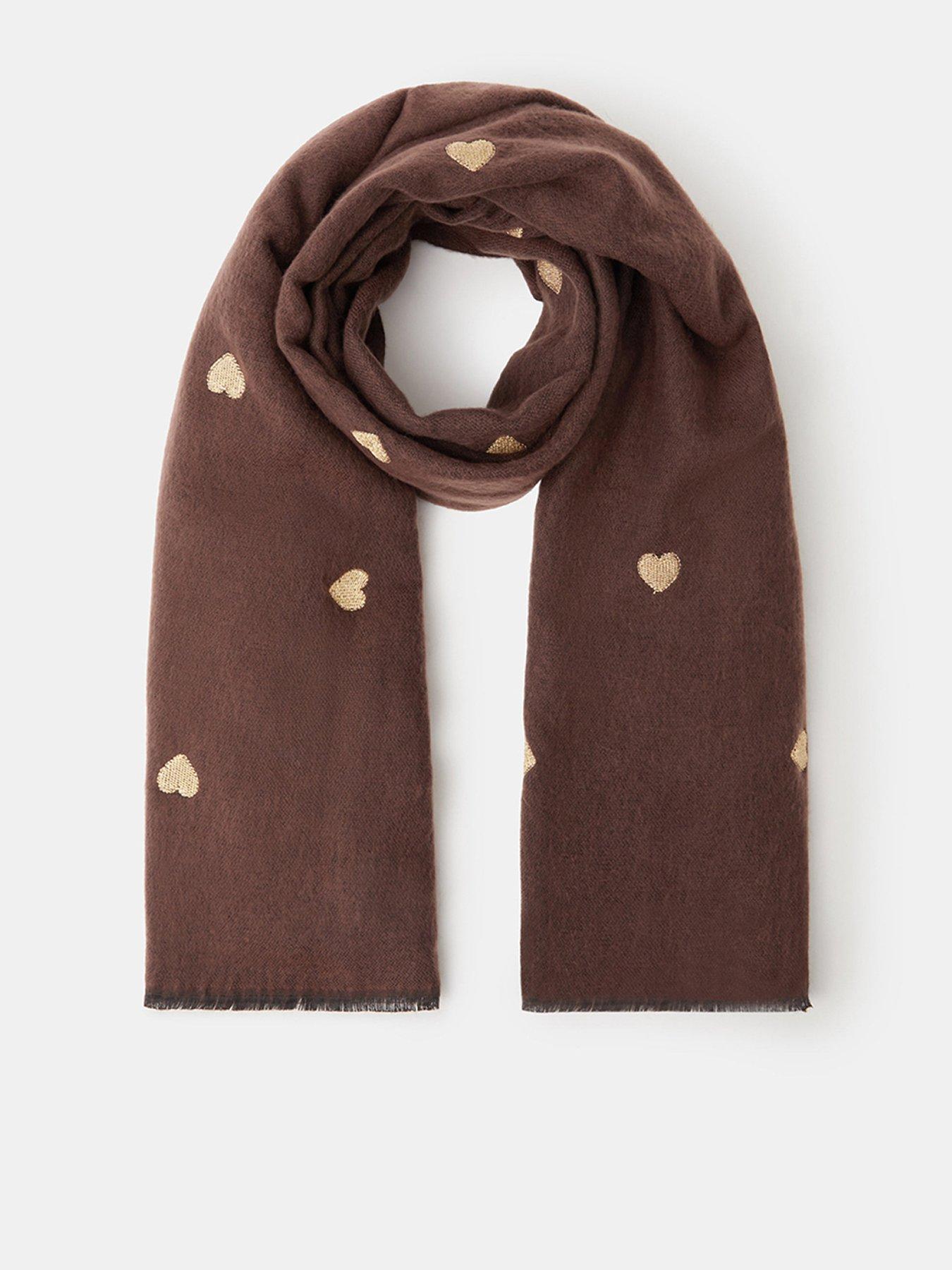 Image 1 of 2 of Accessorize Embroidered Heart Blanket Scarf - Brown