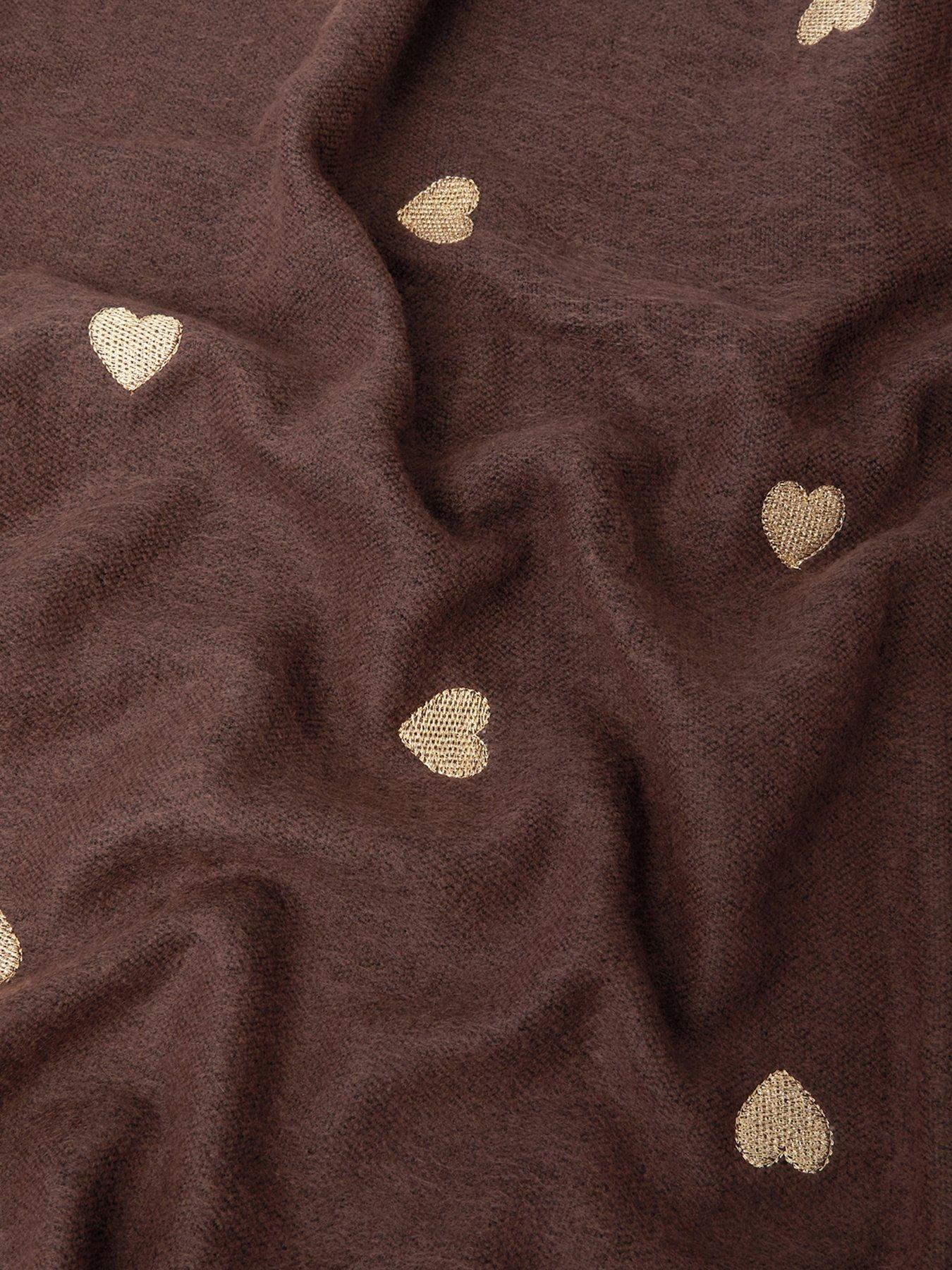 Image 2 of 2 of Accessorize Embroidered Heart Blanket Scarf - Brown