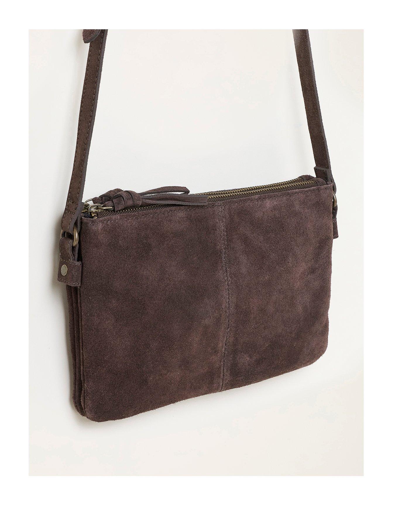 Image 1 of 3 of FatFace Double Compartment Suede Crossbody Bag - Brown