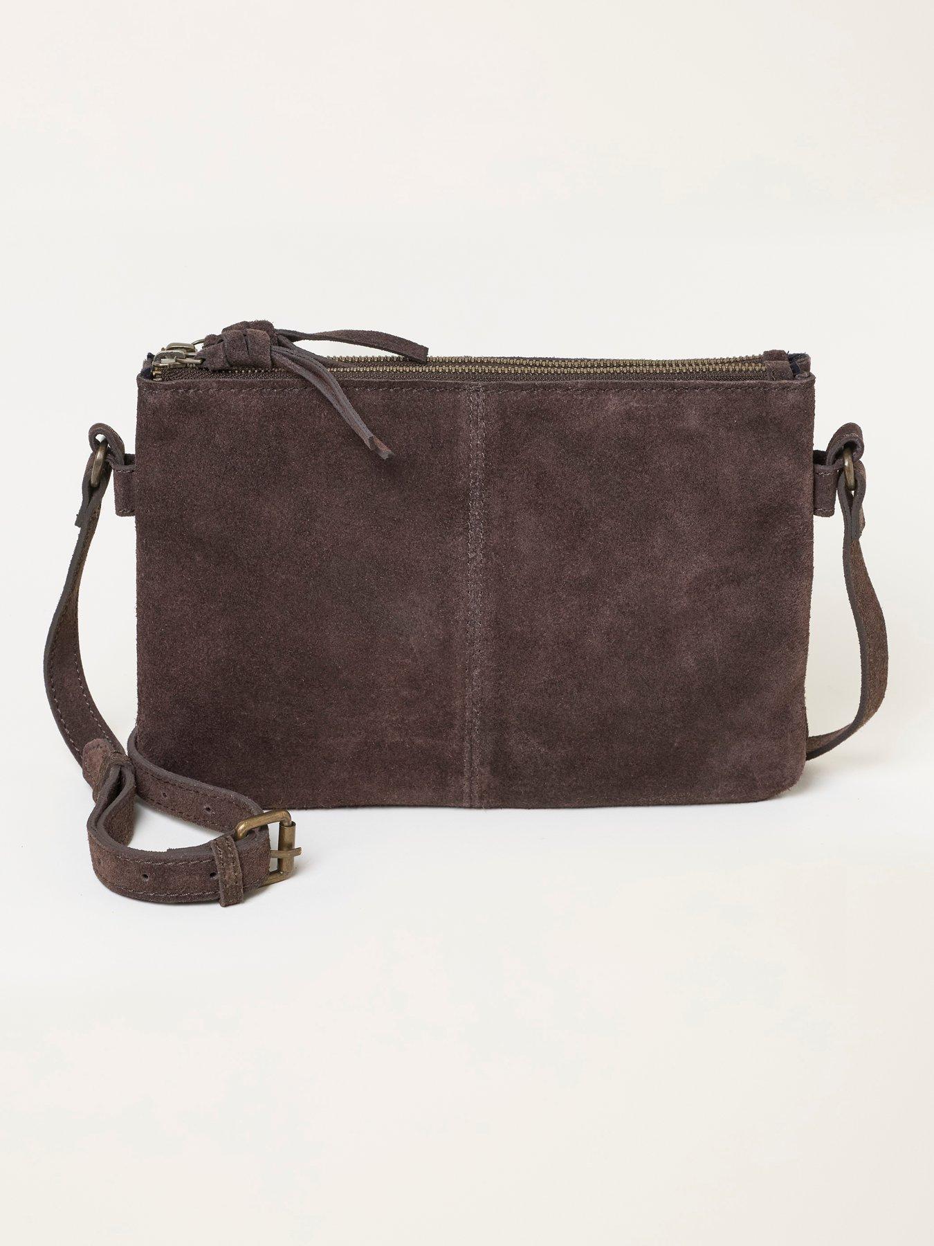Image 3 of 3 of FatFace Double Compartment Suede Crossbody Bag - Brown