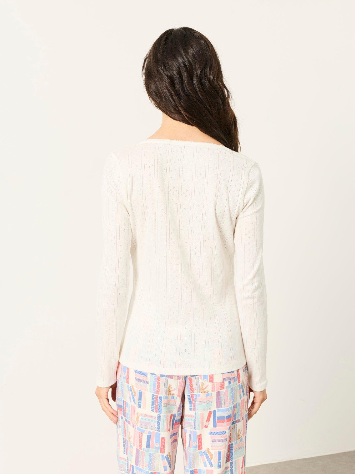 Image 2 of 6 of FatFace Women's Hattie Henley Pointelle Long Sleeve Top - Cream