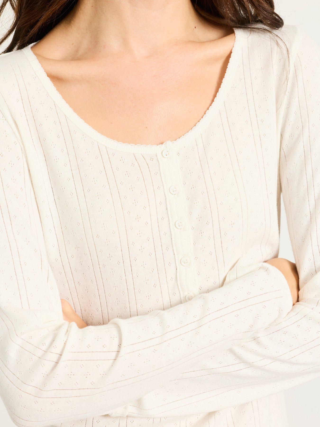 Image 4 of 6 of FatFace Women's Hattie Henley Pointelle Long Sleeve Top - Cream