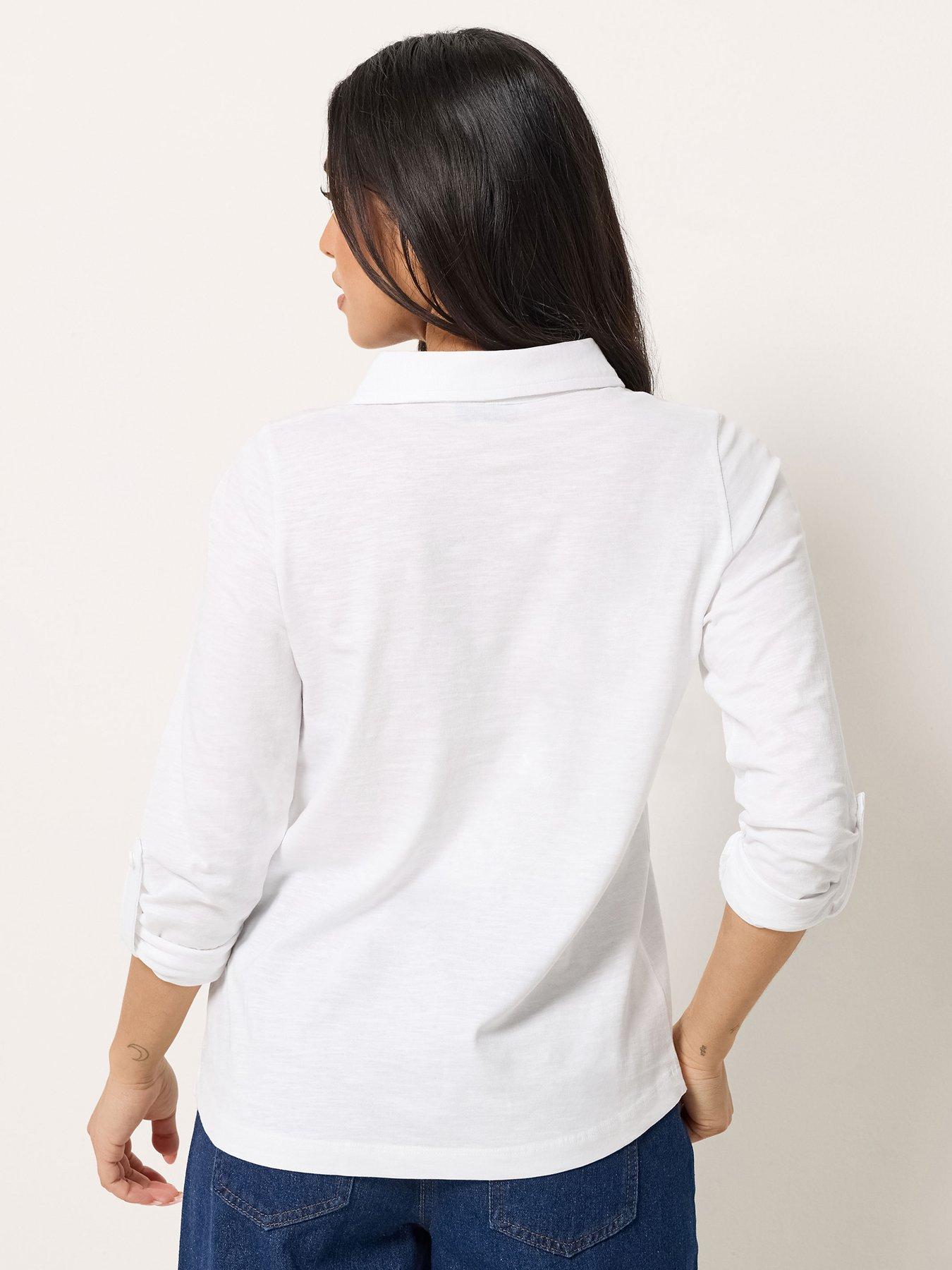 Image 2 of 4 of PixieGirl Petite Turn Back Sleeve Jersey Shirt - White