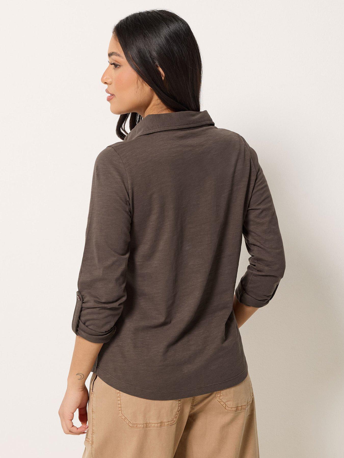 Image 2 of 4 of PixieGirl Petite Turn Back Sleeve Jersey Shirt - Brown