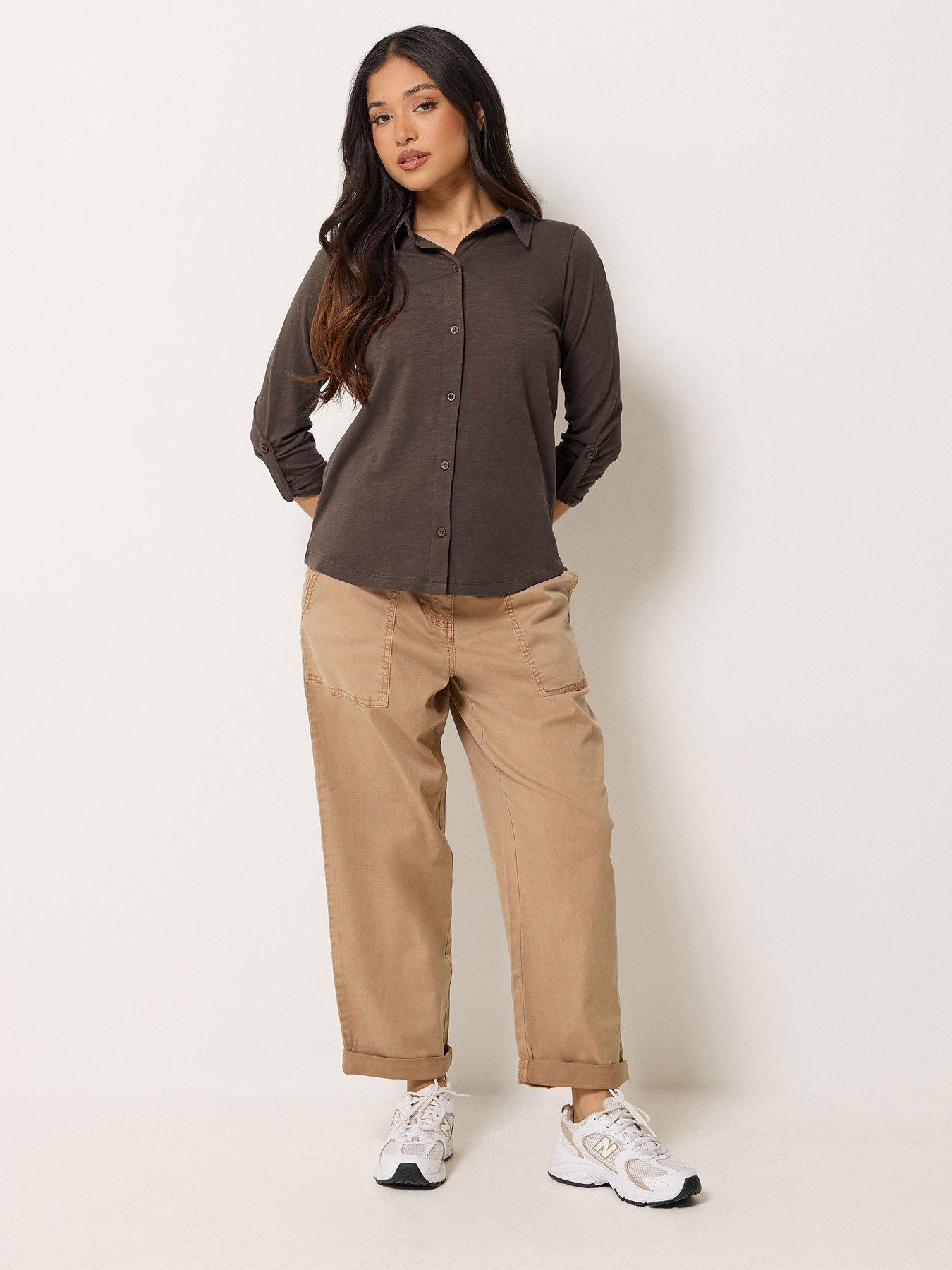 Image 3 of 4 of PixieGirl Petite Turn Back Sleeve Jersey Shirt - Brown