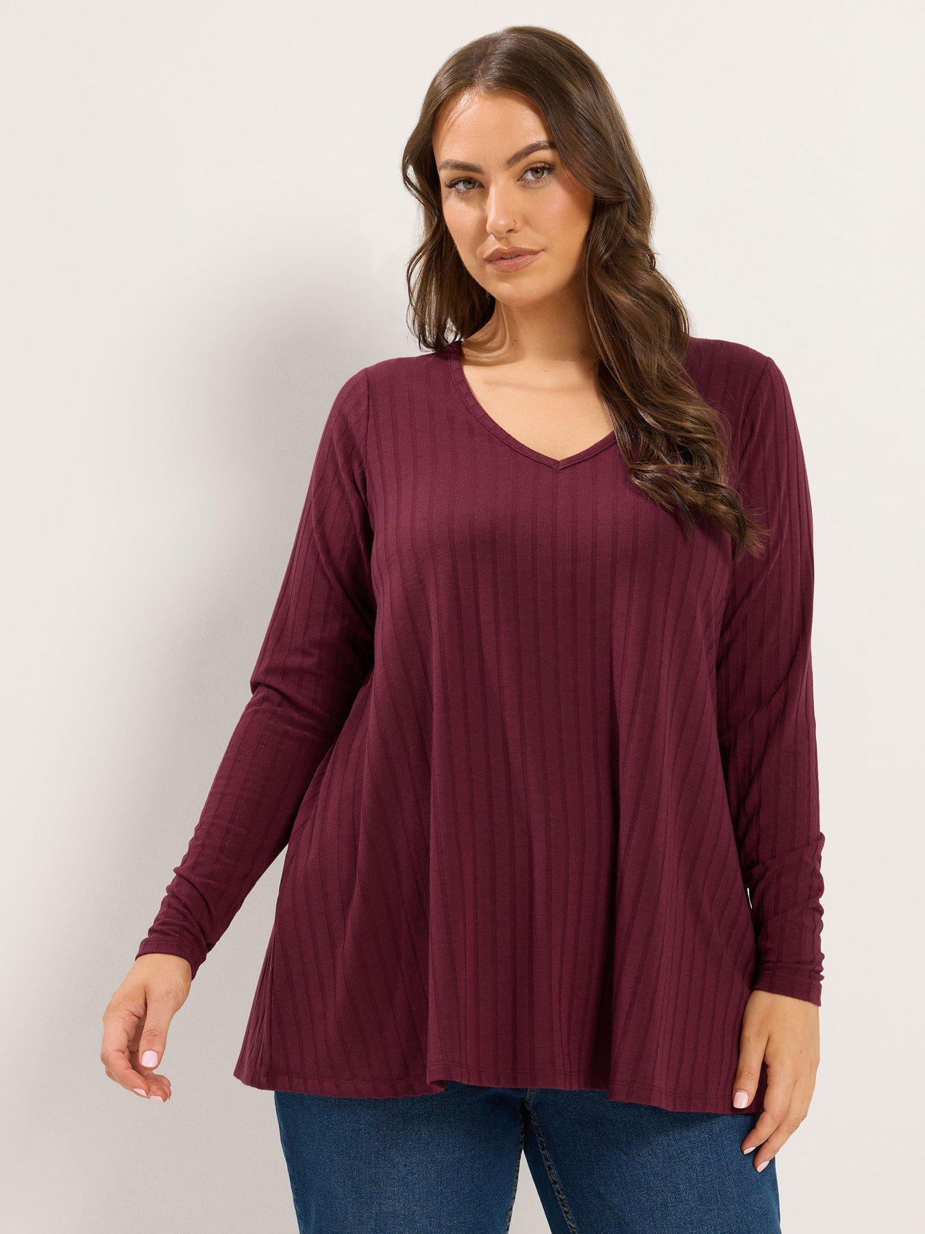 Yours Curve Ribbed Swing T-Shirt - Red