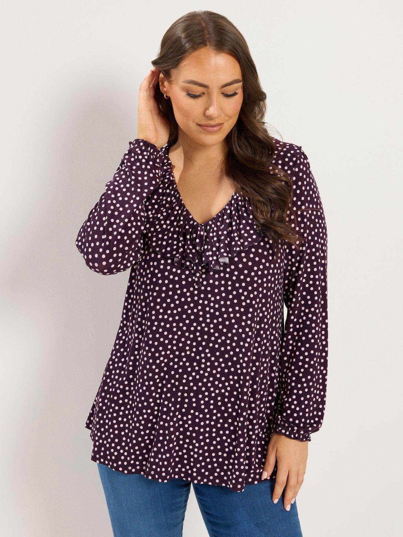 Yours Curve Frill Neckline Blouse - Purple