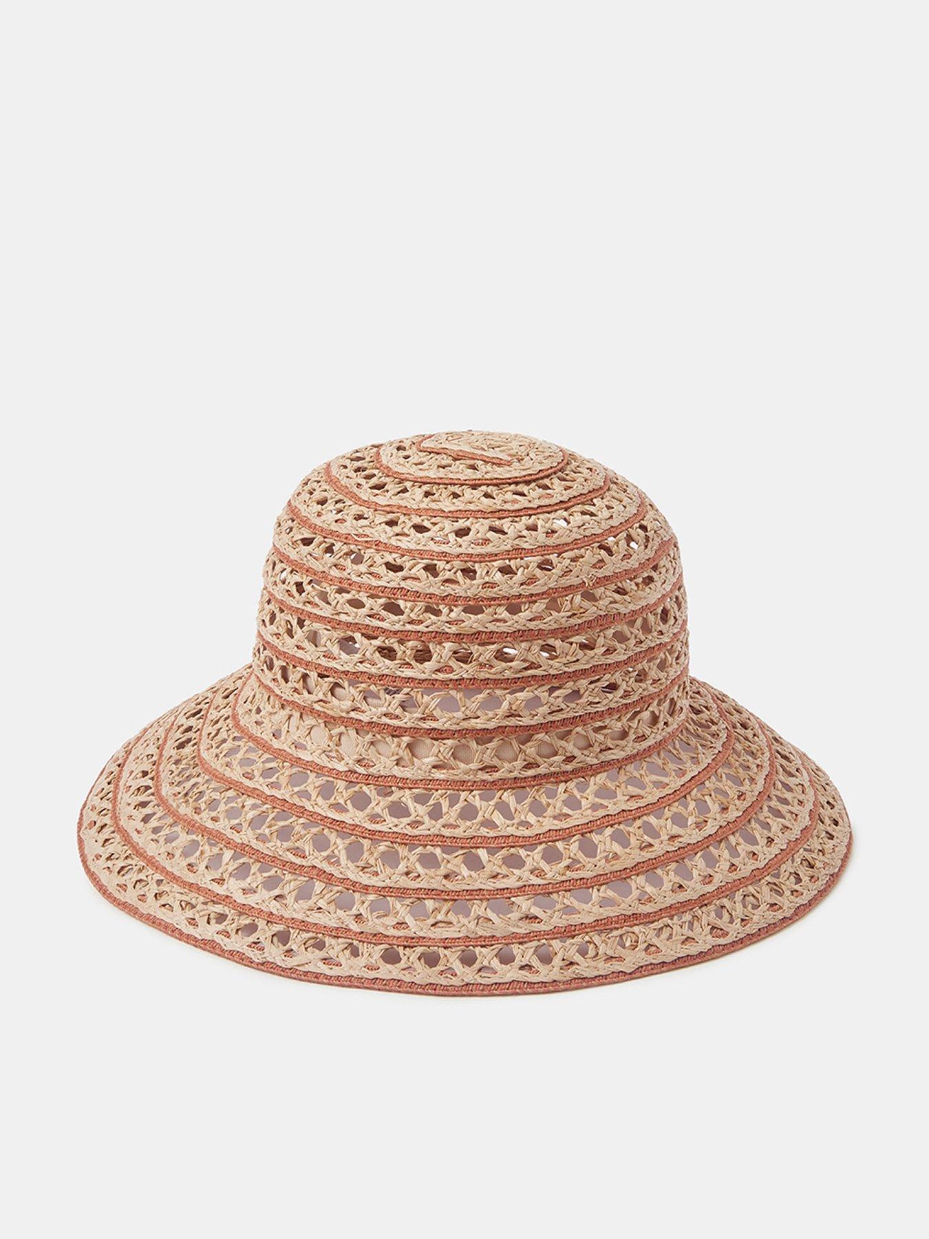 Accessorize Striped Open-Weave Bucket Hat - Beige