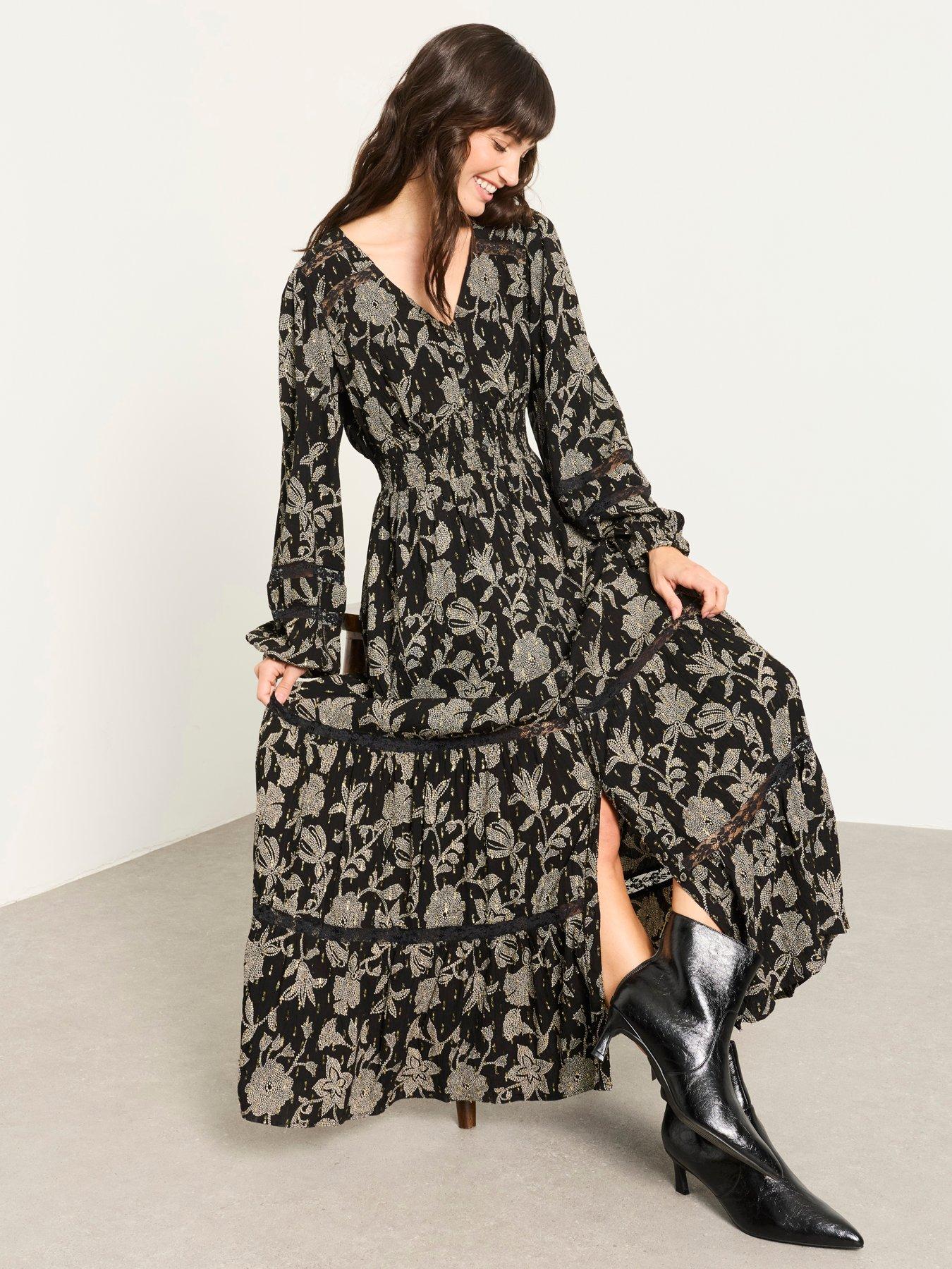 FatFace Women's Eden Floral Dot Maxi Dress - Black