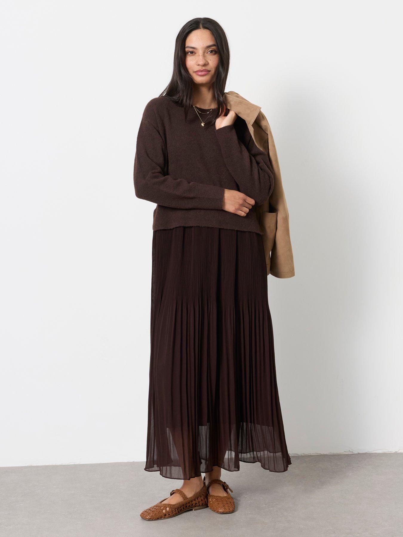 FatFace Women's Sally 2-in-1 Knit Bodice Midaxi Dress - Chocolate Brown