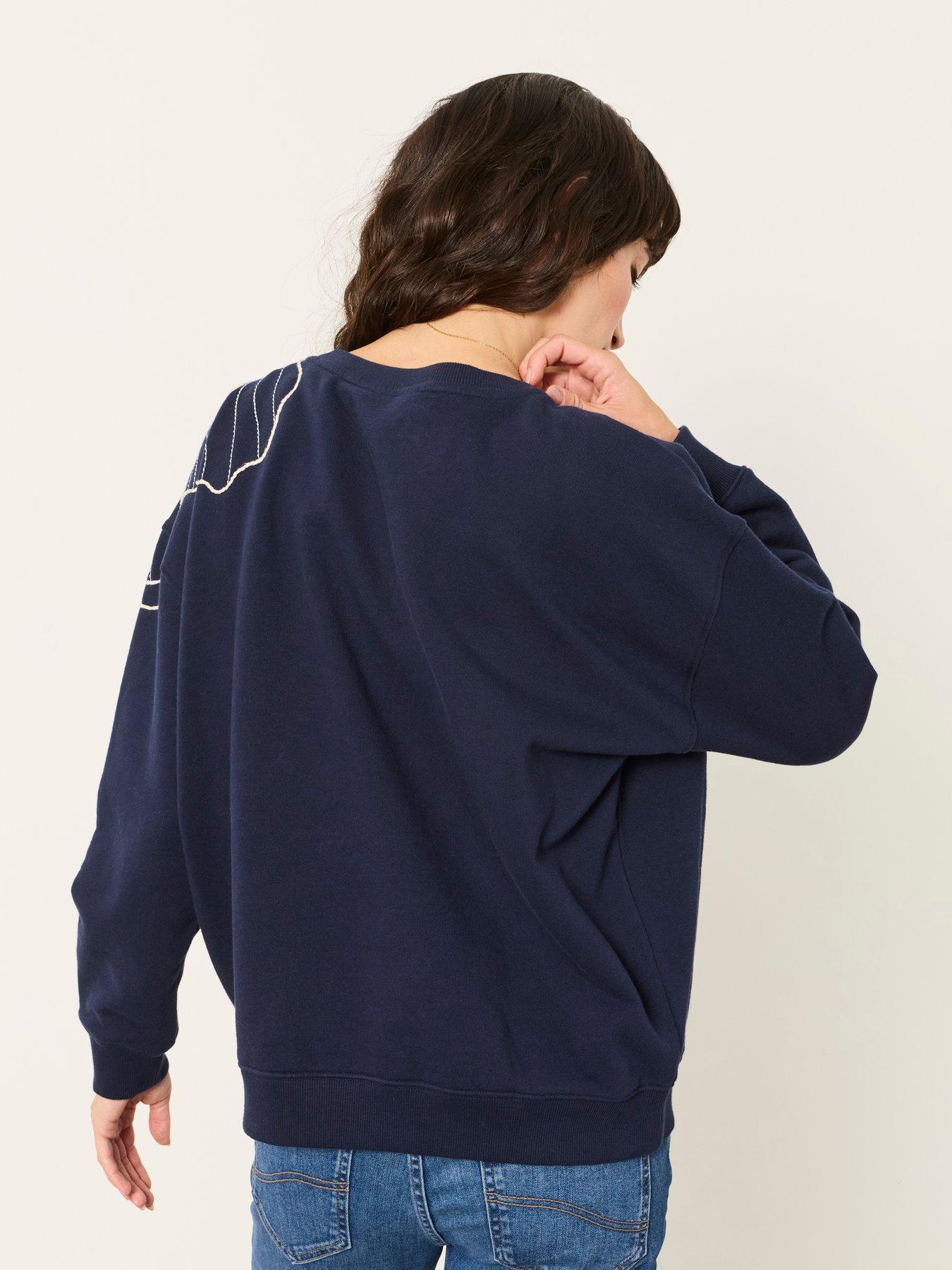 Image 2 of 6 of FatFace Women's Emily Pure Cotton Floral Embroidered Sweatshirt - Navy