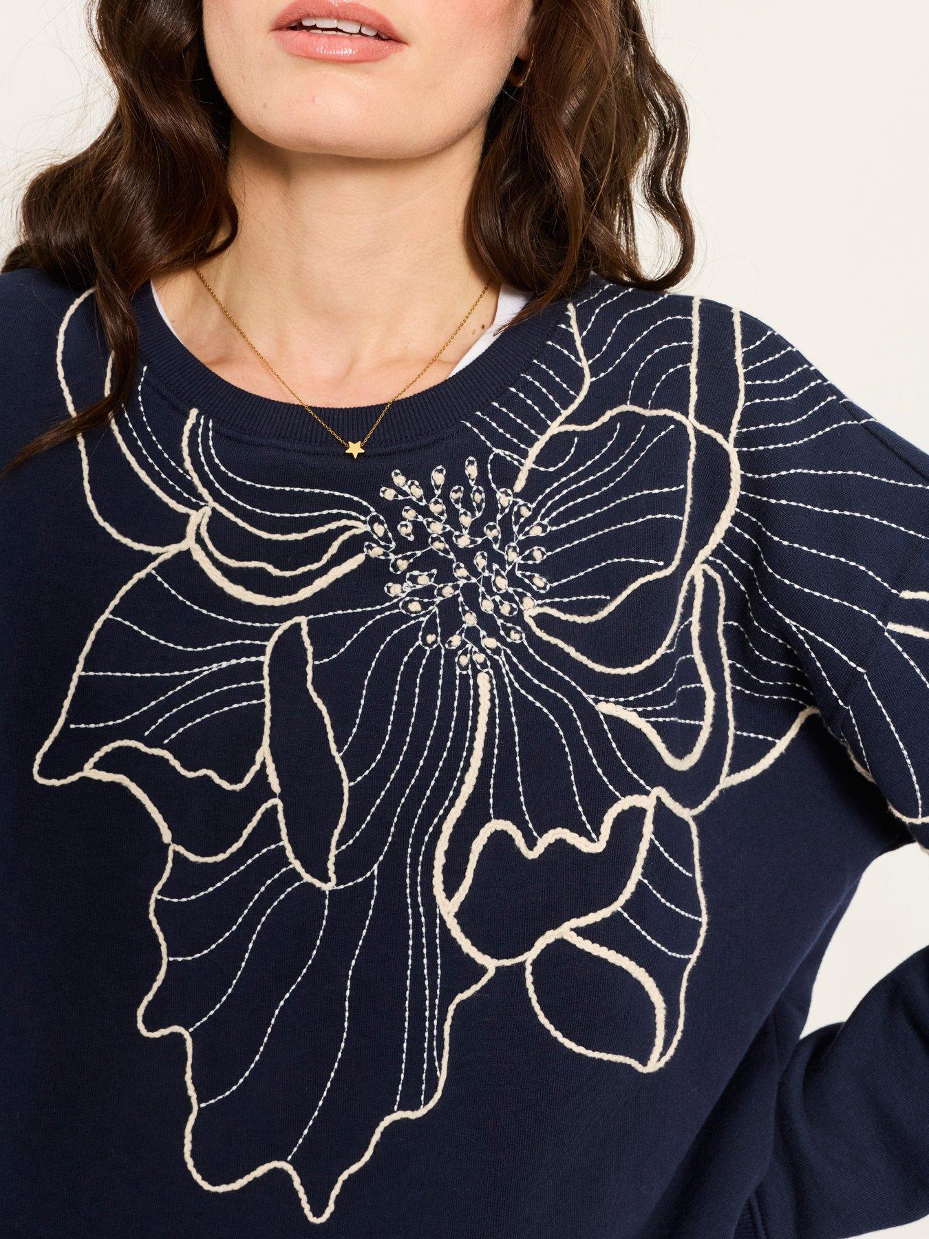 Image 5 of 6 of FatFace Women's Emily Pure Cotton Floral Embroidered Sweatshirt - Navy