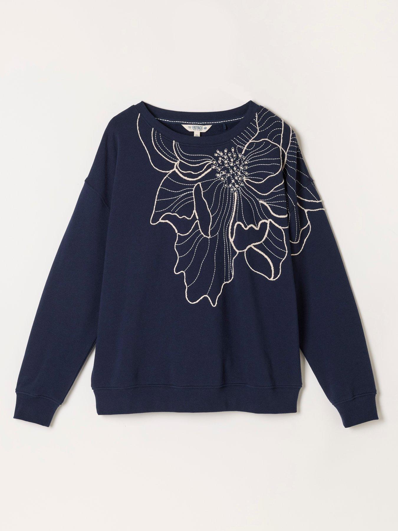 Image 6 of 6 of FatFace Women's Emily Pure Cotton Floral Embroidered Sweatshirt - Navy