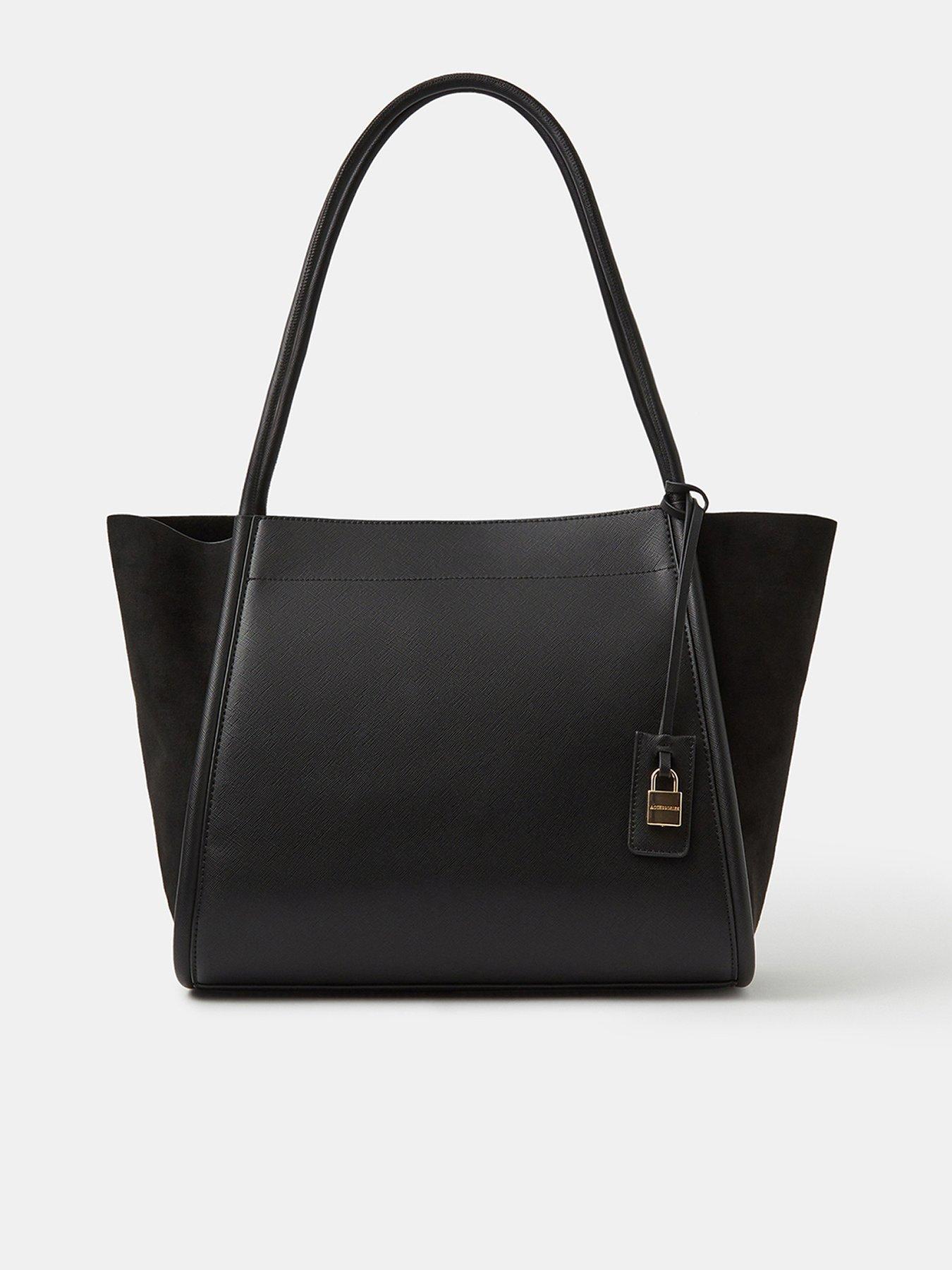 Accessorize Padlock Charm Faux Suede Tote Bag - Black