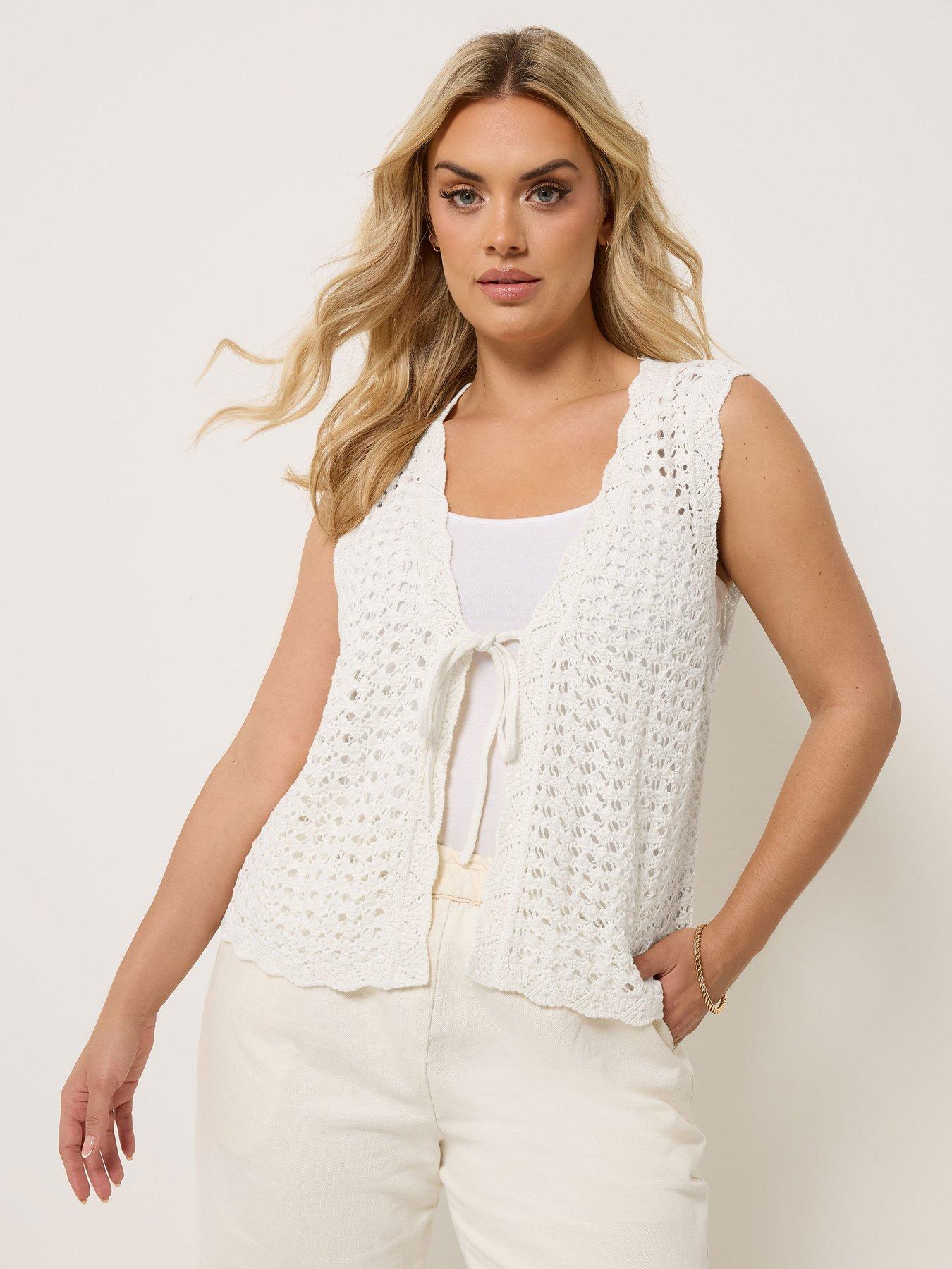 Image 1 of 4 of Long Tall Sally Curve Scallop Edge Knitted Waistcoat - White